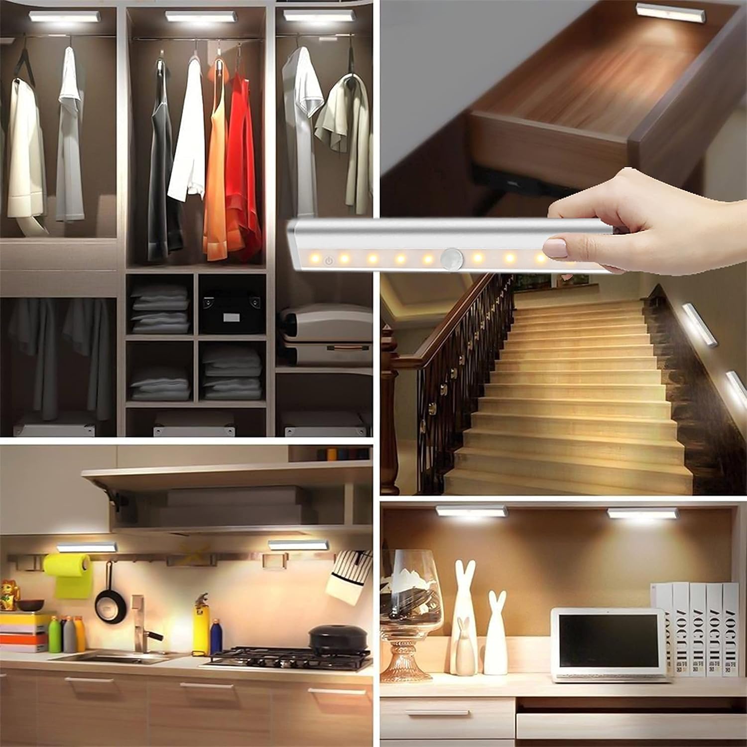 Under Cabinet Lights with Remote Dimmable 6 Pack, BDZMLITE Kitchen Cabinet LED Closet Lights Wireless Battery Lights Stick On Lights Wireless led Lights 2colors Warm White and Cool White