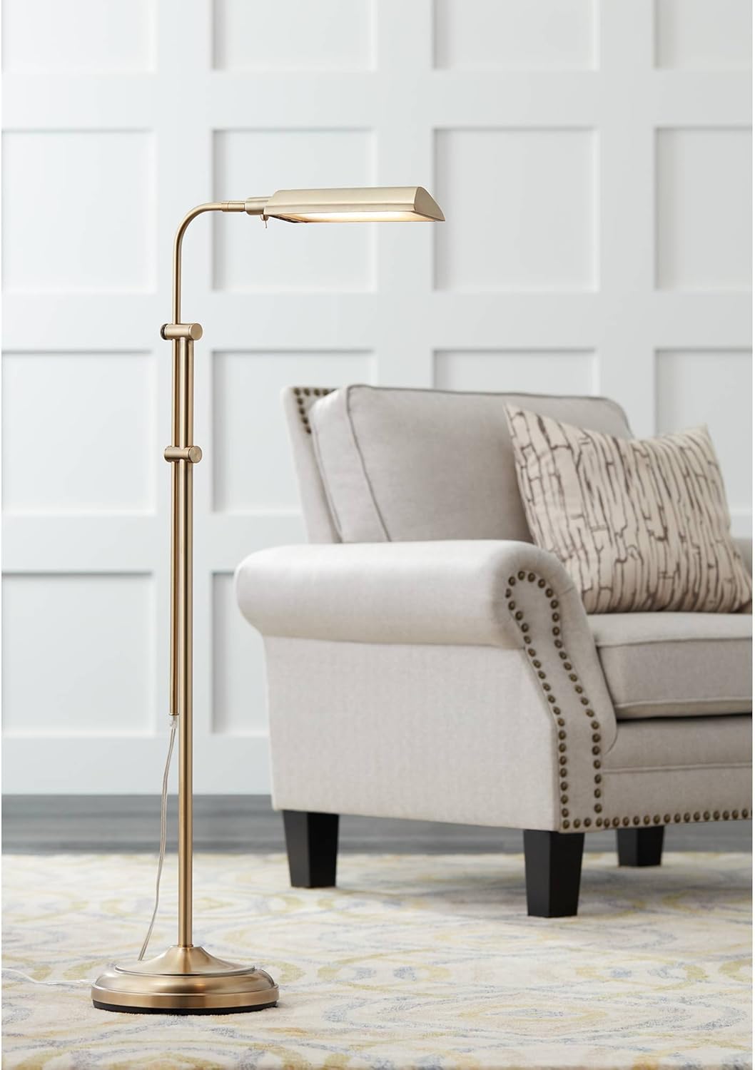 Culver Modern Contemporary Pharmacy Lamp Floor Standing LED Adjustable Height Plated Aged Brass Metal Shade Pole Light for Living Room Reading House Bedroom Home Decor Office - 360 Lighting
