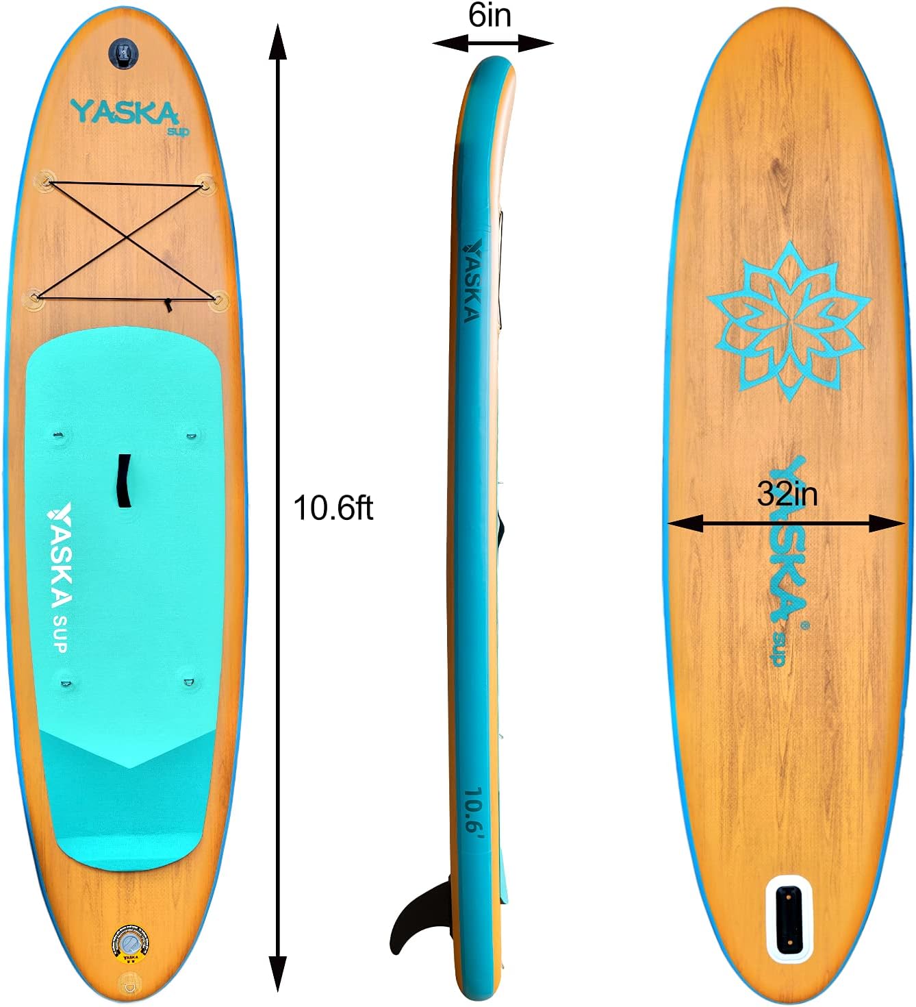 10.6ft Inflatable Stand Up Paddle Board- SUP Board for All Skill Levels with SUP Accessories & Fiberglass Paddle,Fin, Leash, Double Action Pump and ISUP Travel Backpack for Youth & Adult (Blue)