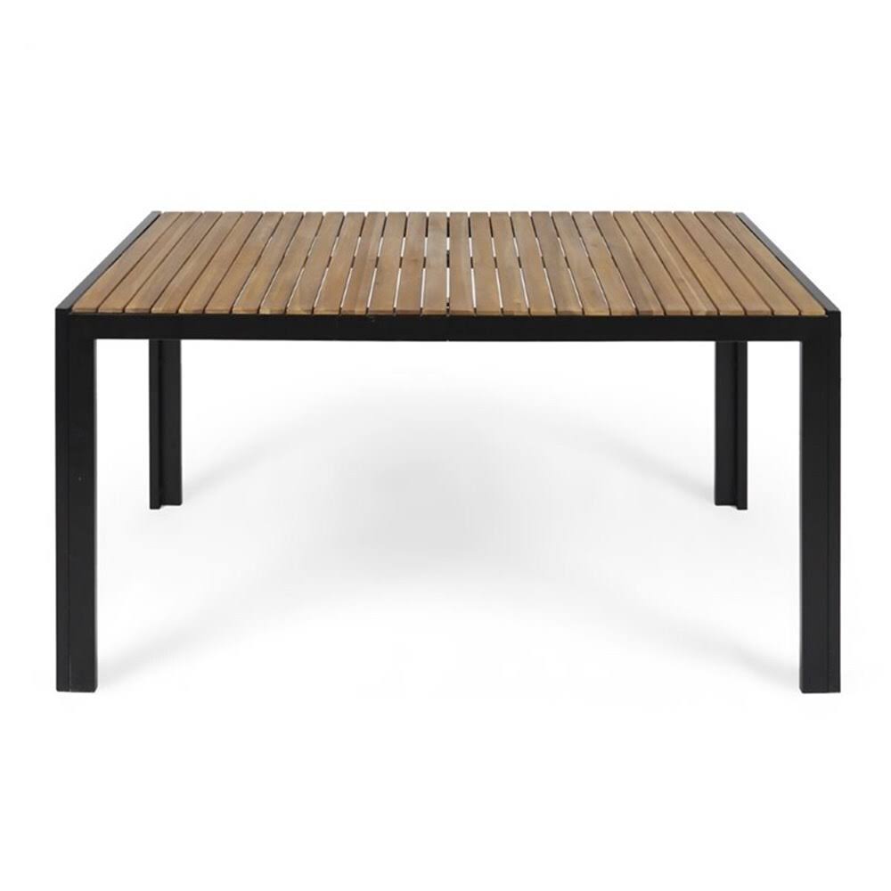 Noble House Pavillion 59x22 Outdoor Acacia Wood and Iron Dining Table in Black