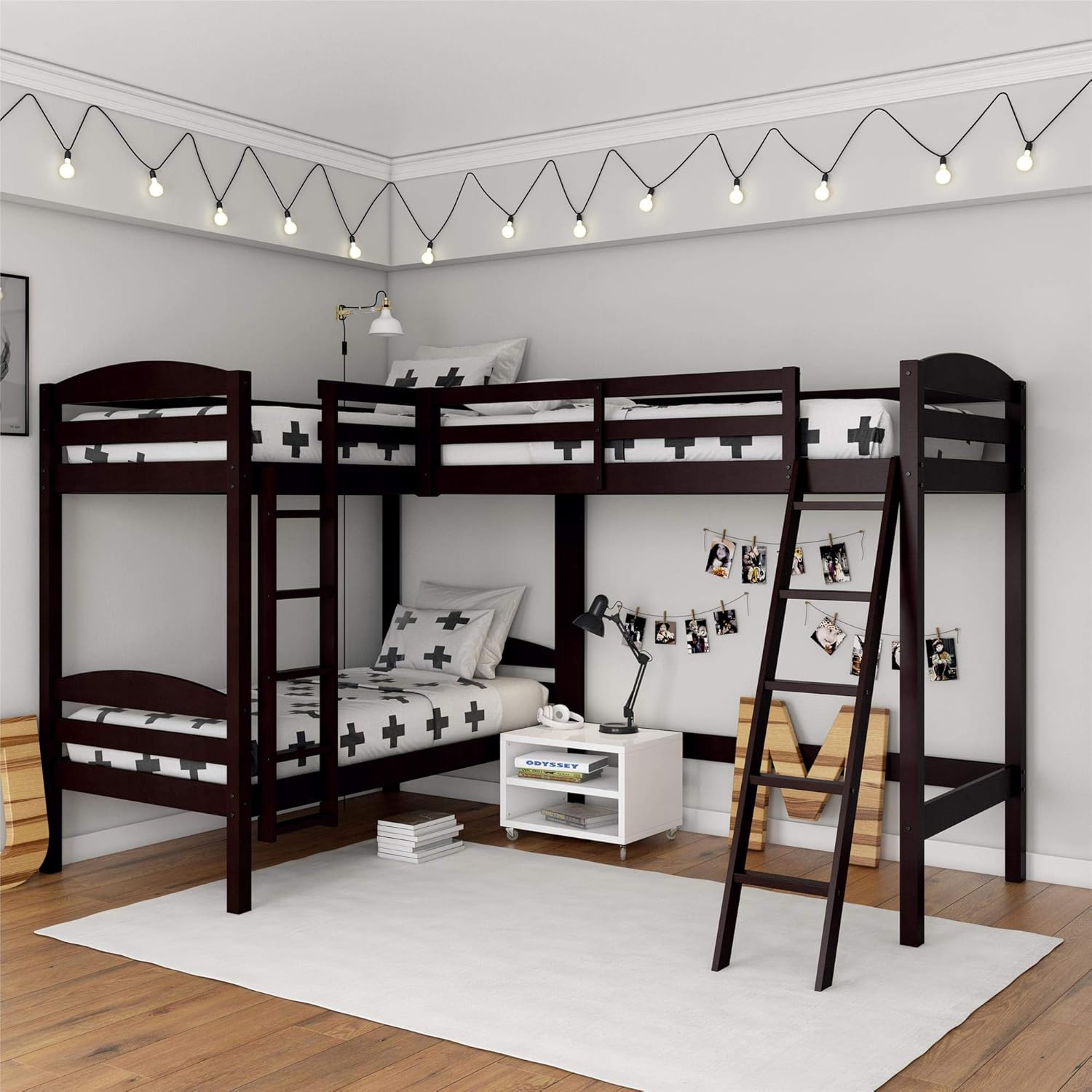 Dorel Living Clearwater Triple Wood Bunk, Twin Size, Black Bed