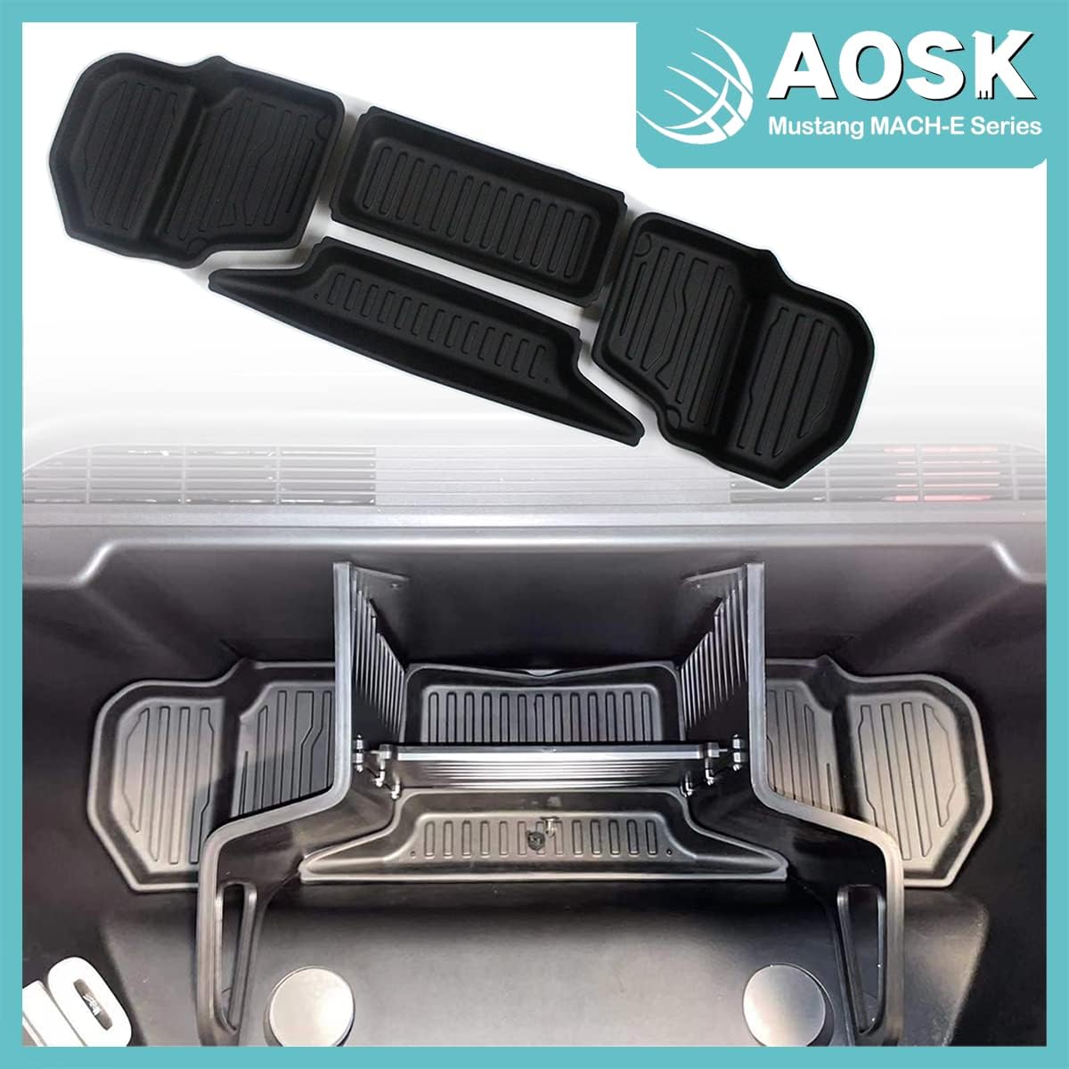 AOSK Compatible with Mach-E All-Weather Front Trunk Mat, Rubber Cargo Liner Accessories Compatible with 2021 Mach-e Accessories (Multi Pieces for 2021 Mach E)