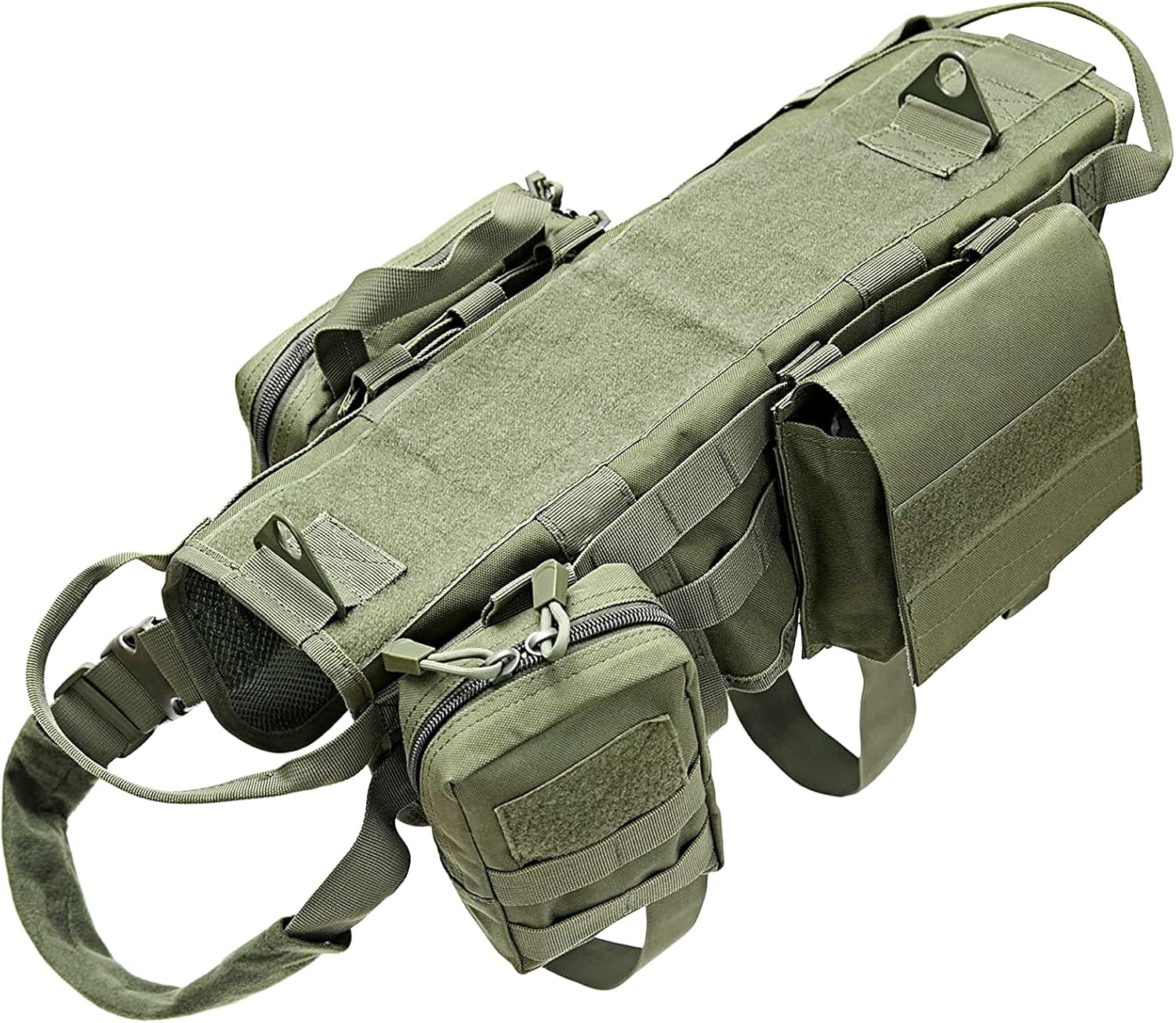 Tactical Dog Harness with Pouches Molle Vest K9 No-Pull Handle Comfortable Adjustable Outdoor Training Service Camouflage Harness with 3 Detachable Pouches (L,Khaki)