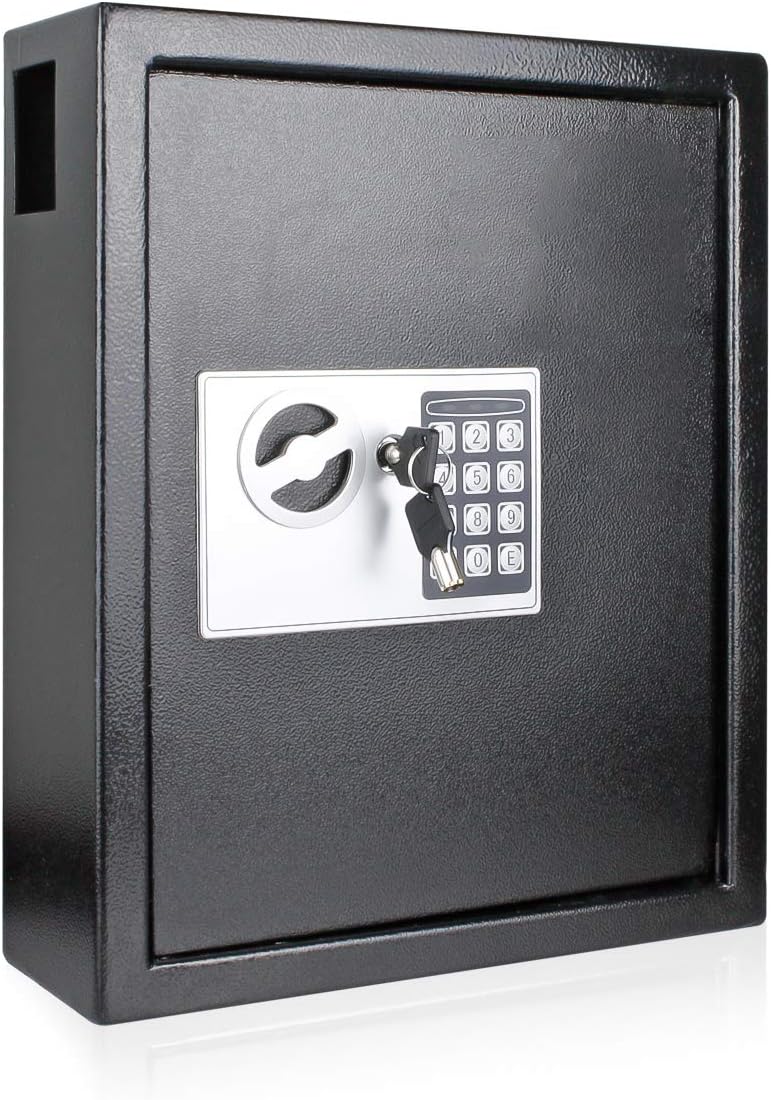 TENINYU 40 Keys Safe Cabinet with Digital Lock - Electronic Key Safe Box Wall Mount with Drop Slot for Key Returns and Safe Storage - Black
