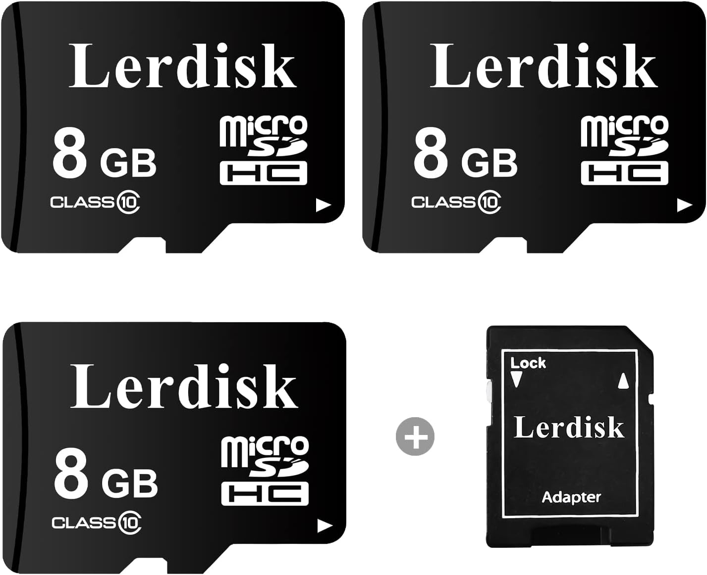 Lerdisk Factory Wholesale 3-Pack Micro SD Card 8GB U1 UHS-I C10 MicroSDHC with SD Adapter Produced by 3C Group Authorized Licencee Pack of 2