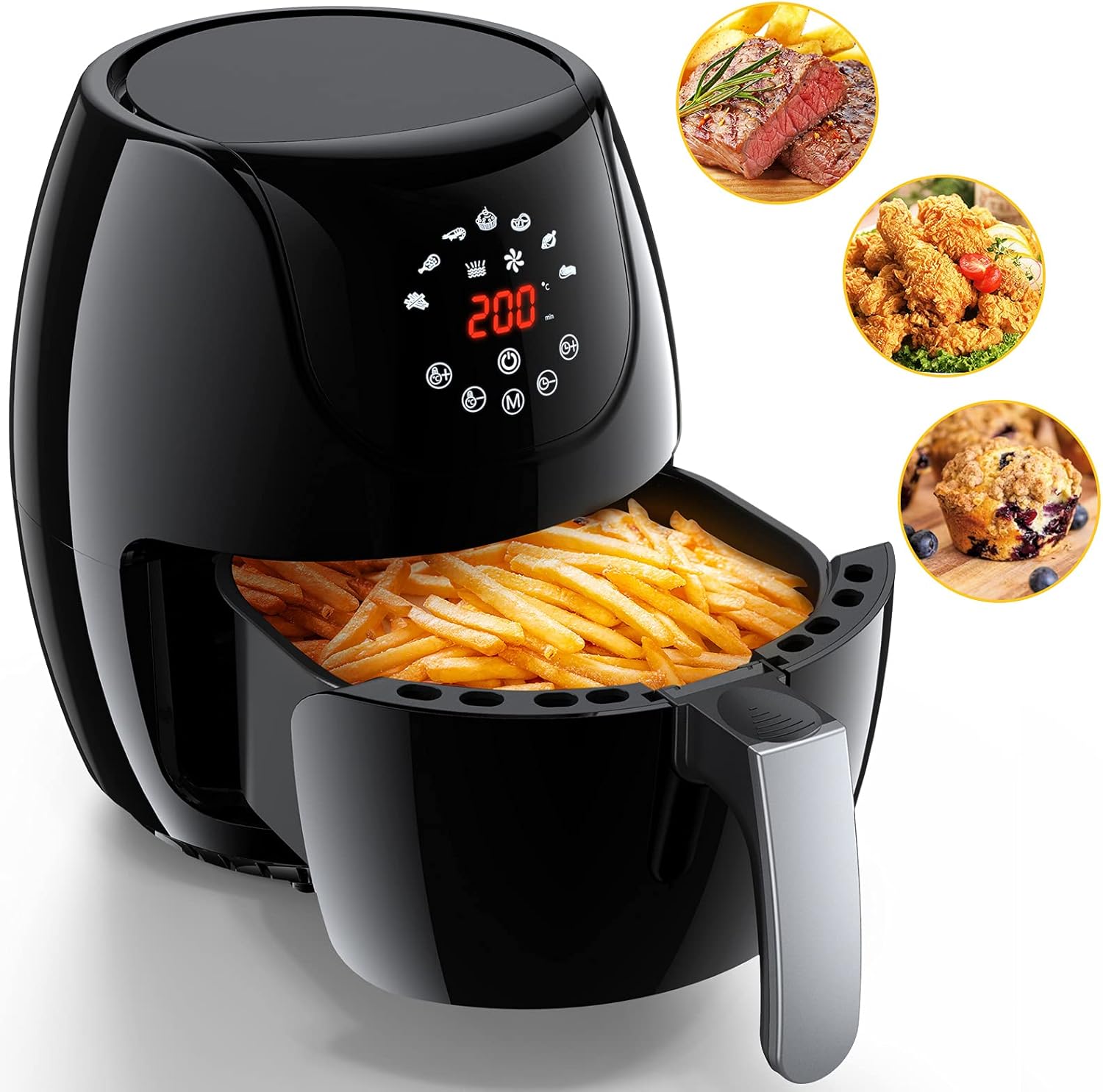 Air Fryer, 4.8QT Airfryer 1400W Electric Hot Oven Oilless Cooker with LCD Touch Screen, 7 Presets, Timer/Temperature Adjustable, Nonstick Basket Easy Clean, BPA-Free,Black Pack of 2