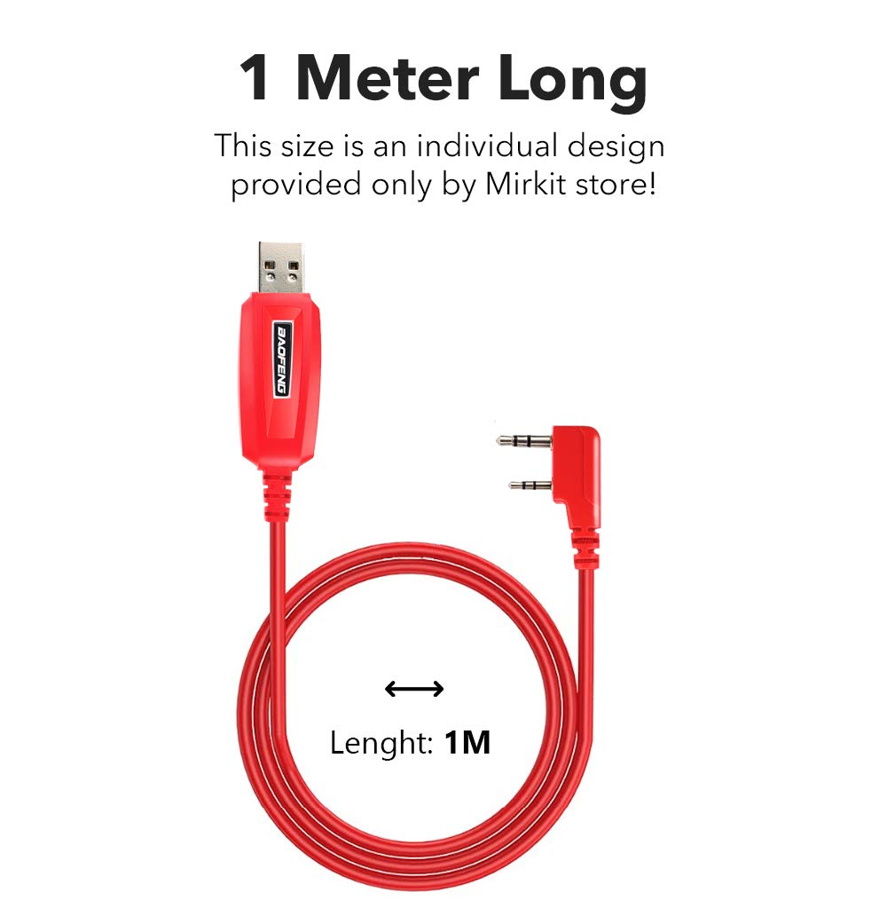 Baofeng Programming Cable for BAOFENG UV-5R/5RA/5R Plus/5RE, UV3R Plus, BF-888S, 5R EX, 5RX3, GA-2S, UV-82 (39 inch Mirkit Red, Version 2022, This one Works!) Pack of 2