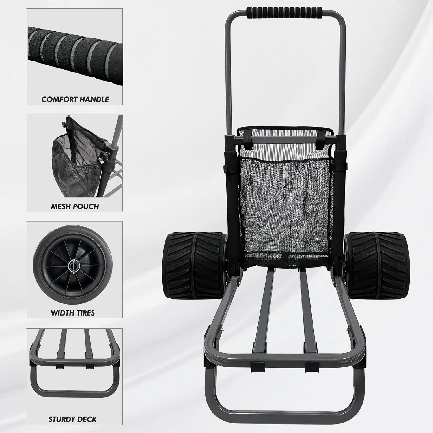 Codinter Beach Dolly, Heavy Duty Folding Beach Trolley Cart with Airless Big Wheels for All Terrain