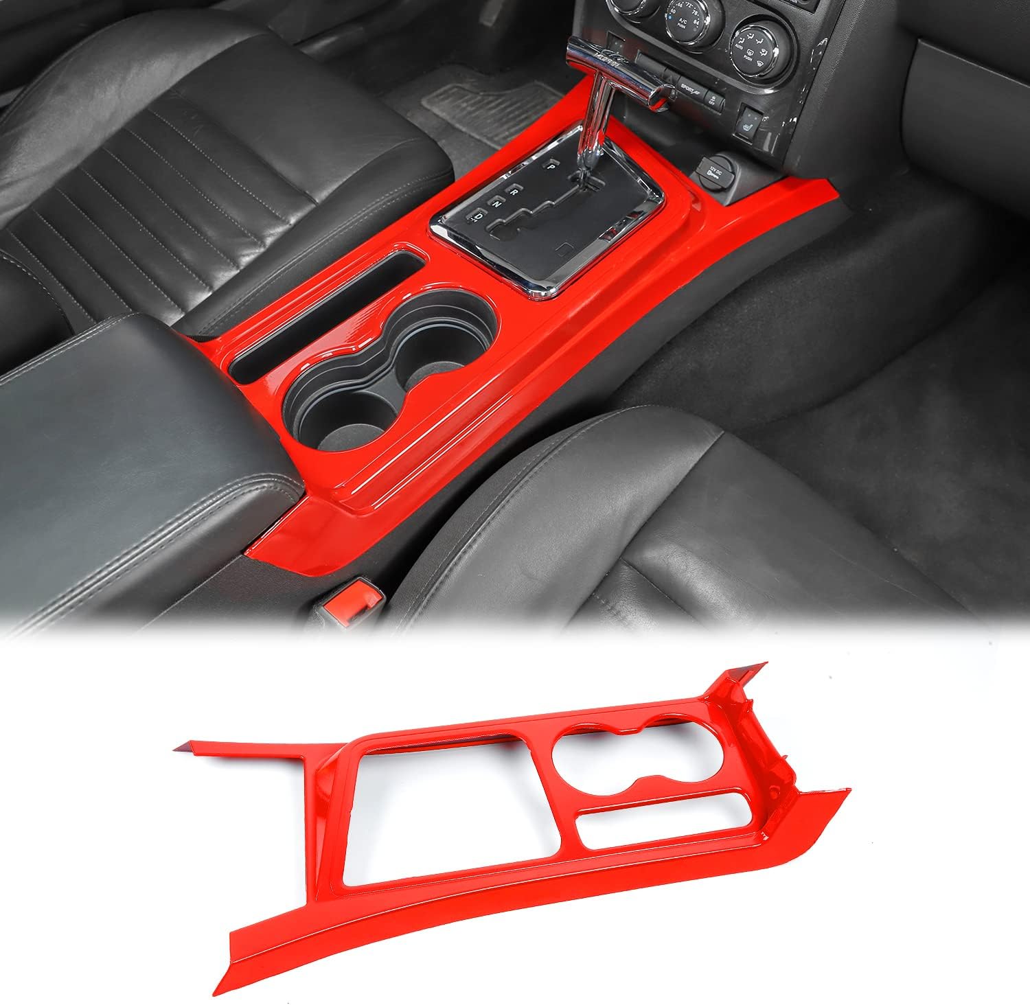CheroCar Gear Shift Panel Trim Cover ABS Interior Accessories Decoration Trim Cover for Dodge Challenger 2009-2014 (Red Carbon Fiber)
