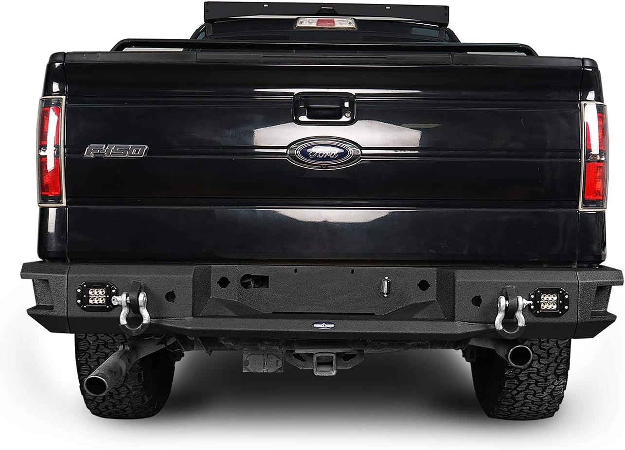 Hooke Road F150 Rear Back Bumper Aftermarket Black Step Bumper Compatible with Ford F-150 2006 2007 2008 2009 2010 2011 2012 2013 2014 Pickup Truck