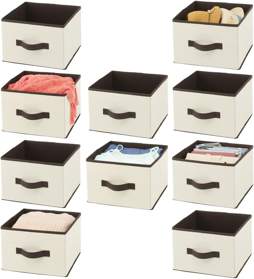 mDesign Soft Fabric Closet Storage Organizer Holder Box Bin - Attached Handle, Open Top, for Child/Kids Bedroom, Nursery, Toy Room - Fun Polka Dot Print, 10 Pack - Light Pink/White Pack of 2