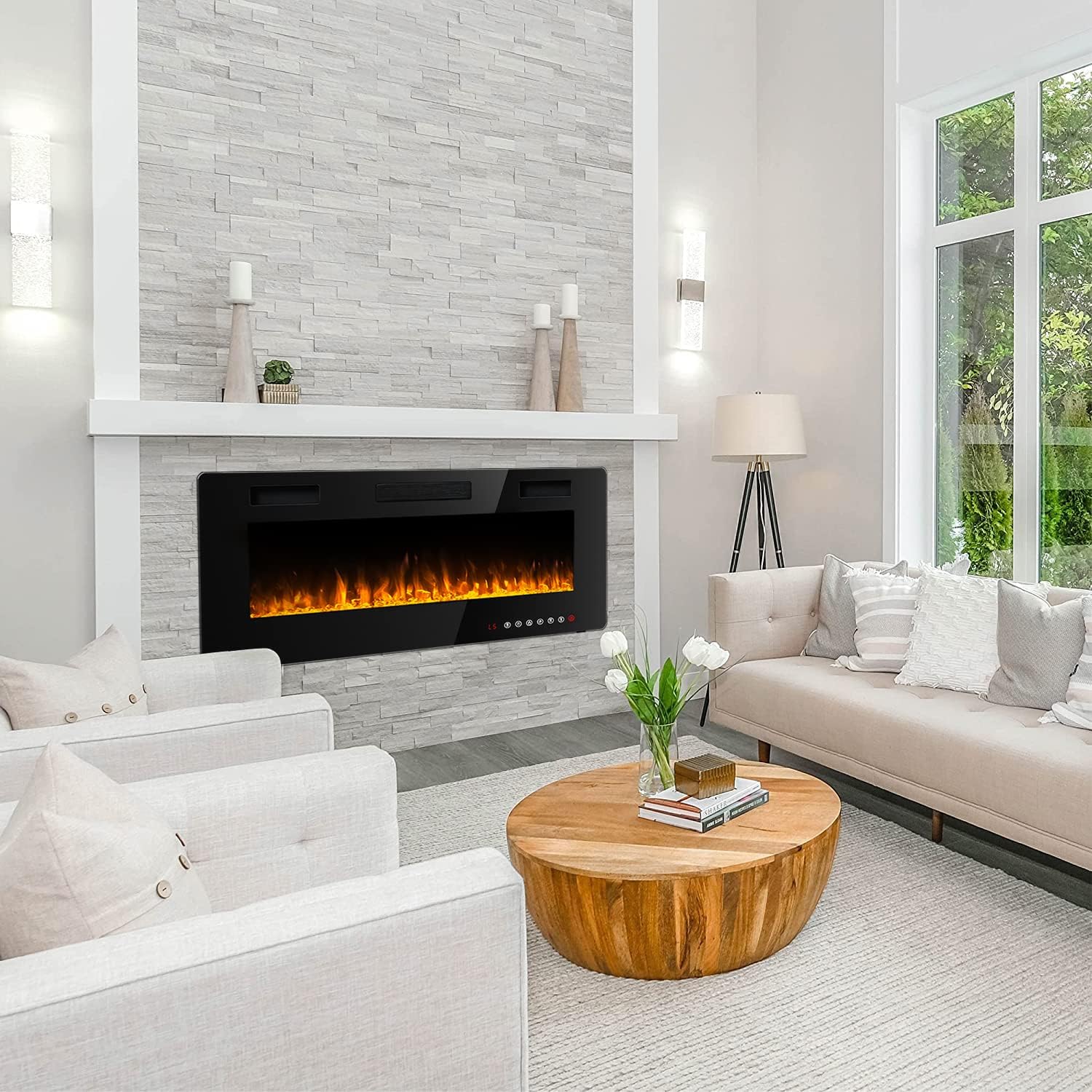 Waleaf 36 inch Electric Fireplace Recessed Electric Fireplace Wall Mounted Fireplace Heater with Multicolor Flame Flush Mount Linear Insert with Remote Control Touch Screen