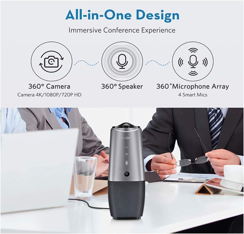 Video Conference Camera - 4K Conference Camera with Microphone, 360&deg; View Conference Camera, AI-Sensor Facecapture Camera with 4 Microphone, All-in-One Conference Webcam for Zoom Skype Hangout Meeting