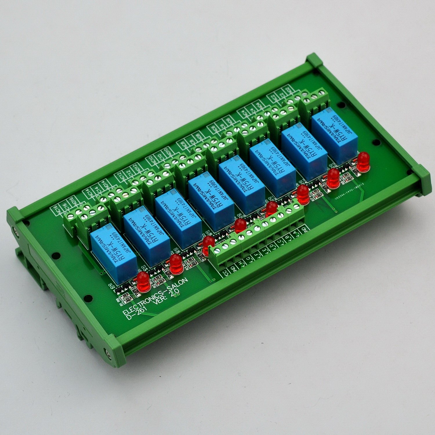 Electronics-Salon DIN Rail Mount 8 DPDT Signal Relay Interface Module. (Operating Voltage: DC 5V)