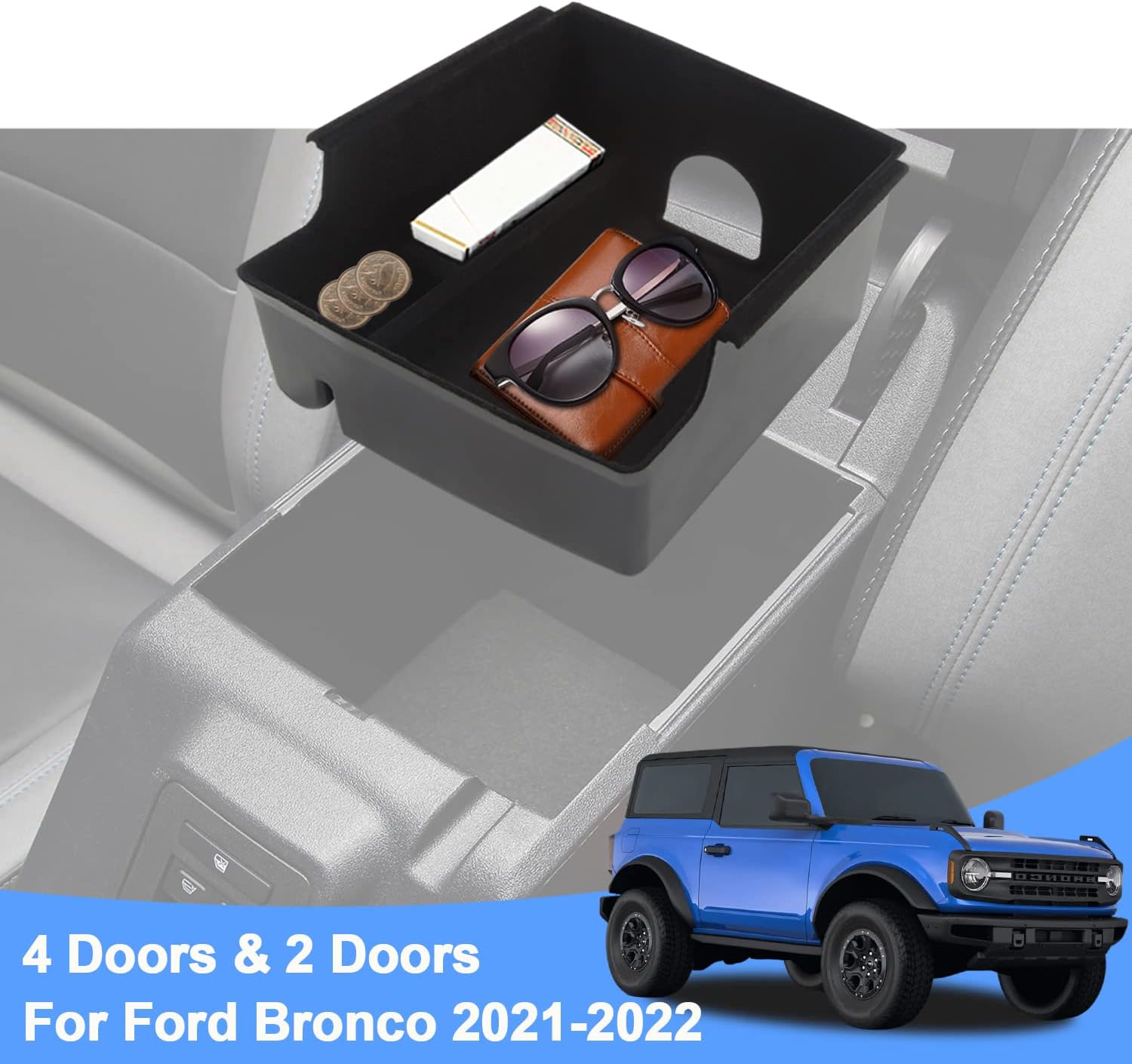 Erivis 2 PCS Fits for Ford Bronco Accessories 2021 2022 Center Console Organizer Tray Armrest Storage Box for 2/4-Door Ford Bronco