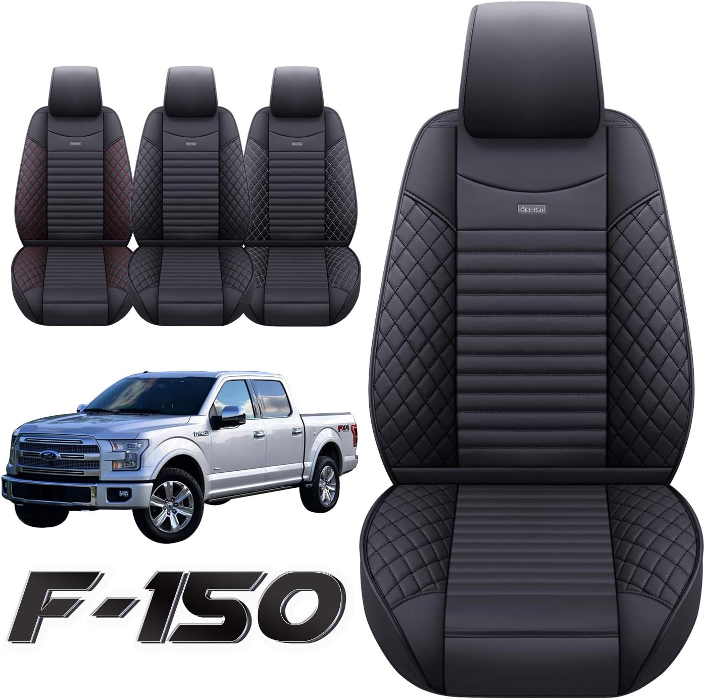 Aierxuan Seat Covers for Cars Full Set 2009-2022 Ford F150 Truck SuperCab Custom Fit 2017-2022 F250 F350 F450, Waterproof Seat Cushion for Cars (Full Set, Black-White)