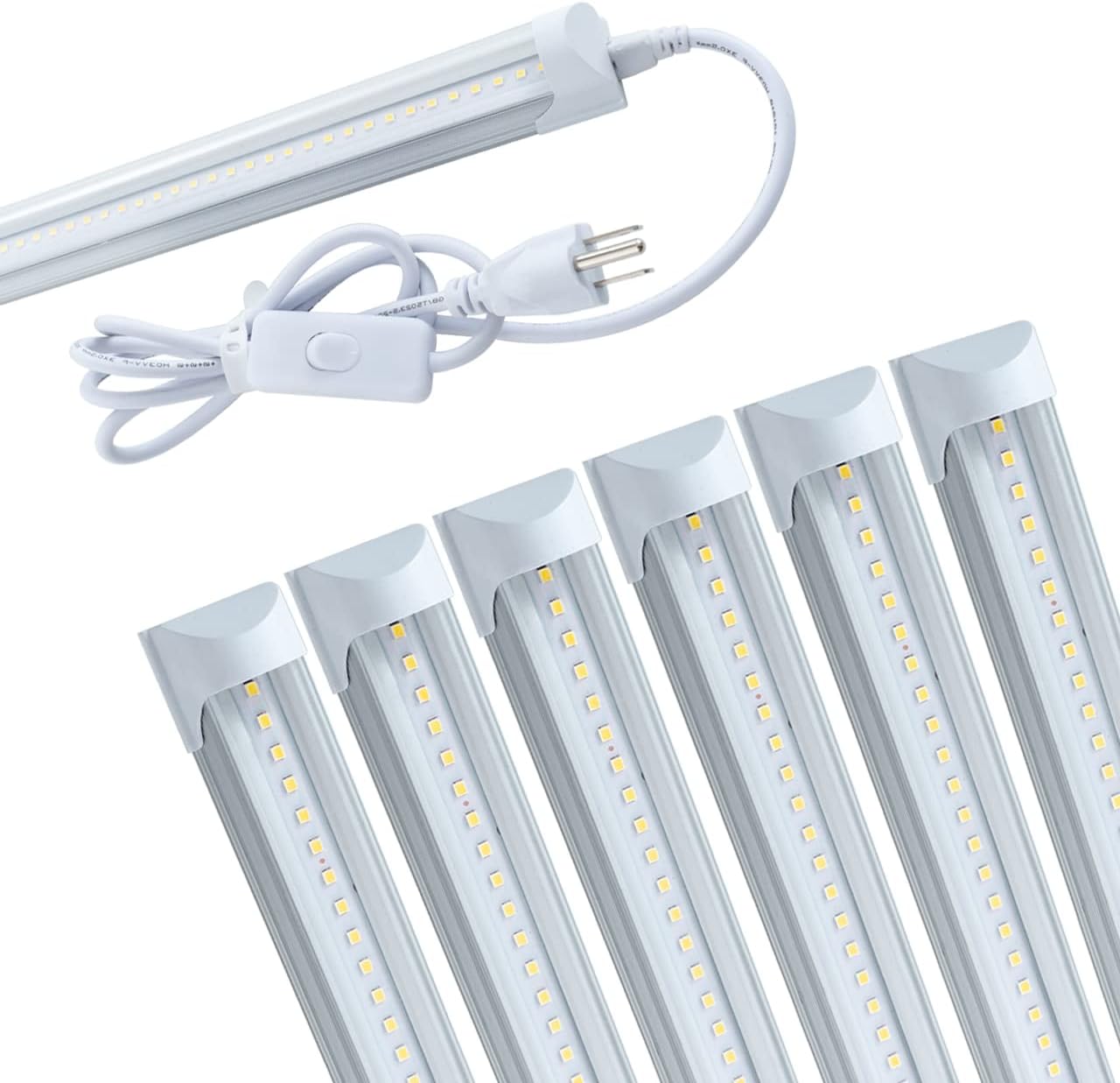 HOLDWILL 6 Pack LED Shop Light, 4FT 24W 6500K, Cool White, Clear Cover, Hight Output, Linkable 4 Foot LED Strip Lights, T8 LED Tube Lights, LED Light Fixture for Garage Ceiling with Plug Cable