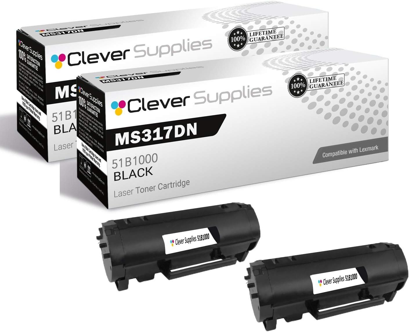 CS Compatible Toner Cartridge Replacement for Lexmark MS317DN 51B1000 Black MS Series MS317dn MS417dn MS517dn MS617dn MX Series MX317dn MX417de MX517de MX617de Toner Cartridge 2 Pack