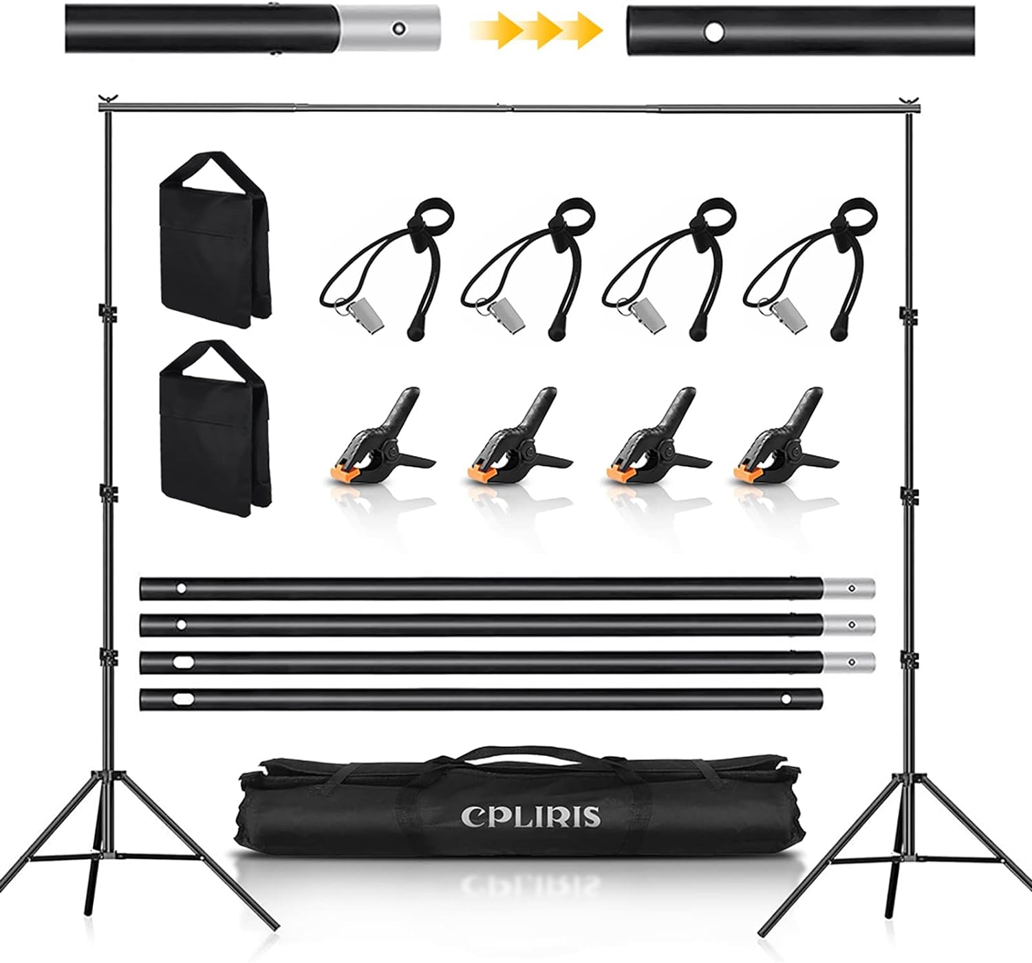 CPLIRIS Backdrop Stand for Parties, 8.5x10ft Adjustable Backdrop Support for Photoshoot, Baby Shower Backdrop Stand with Spring Clips, Sandbag, Backdrop Clip and Carry Bag