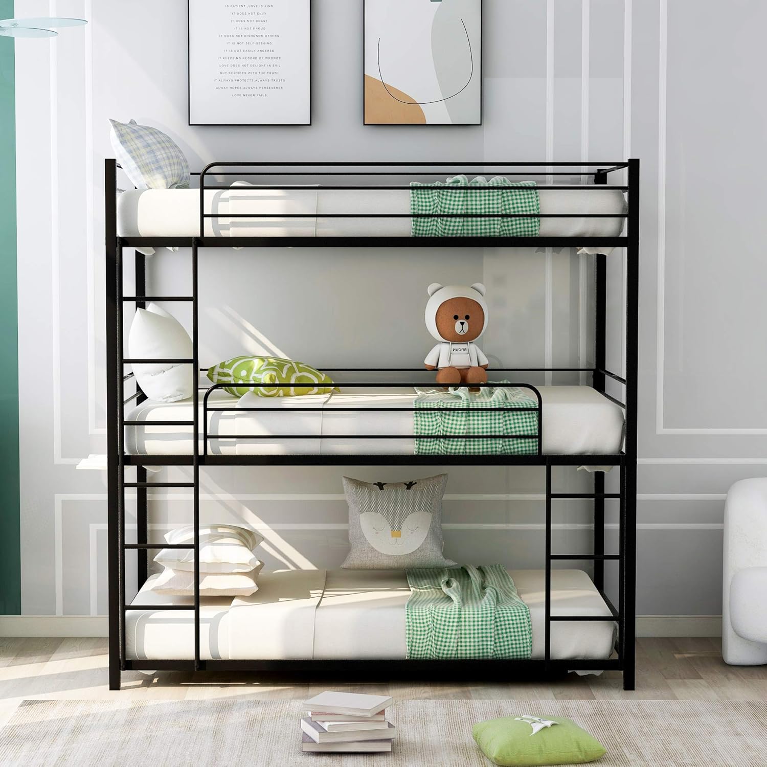 Metal Twin Over Twin bunk Bed with Trundle, Black