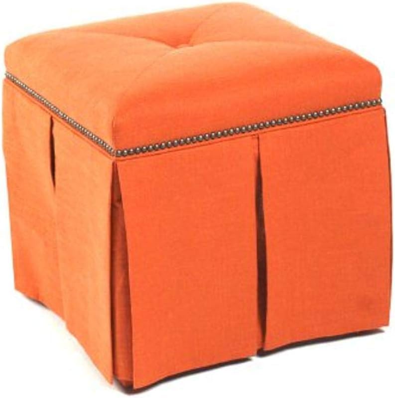 Zentique Rachel Cube Ottoman with Black Nickel Nails, Jefferson Linen Paprika