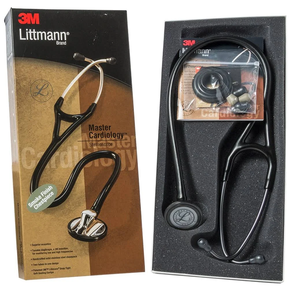 3M Littmann Master Cardiology Stethoscope, Smoke-Finish Chestpiece, Black TUBE, 27 inch, 2176