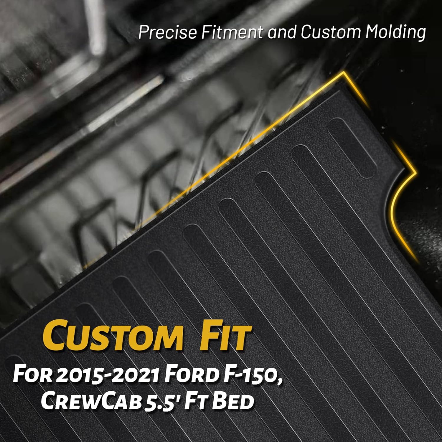 GEEVOLL Heavy Duty Rubber Truck Bed Mat for 2015-2021 Ford F-150, Custom Fit CrewCab 5.5 Ft Bed Liner, Black