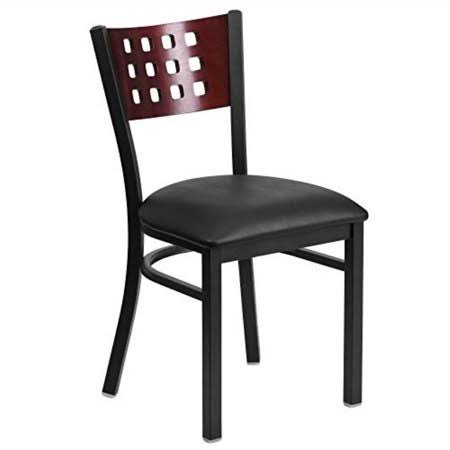 Flash Furniture Hercules Series Black Cutout Back Metal Restaurant Chair - Mahogany Wood BACK, Black Vinyl Seat