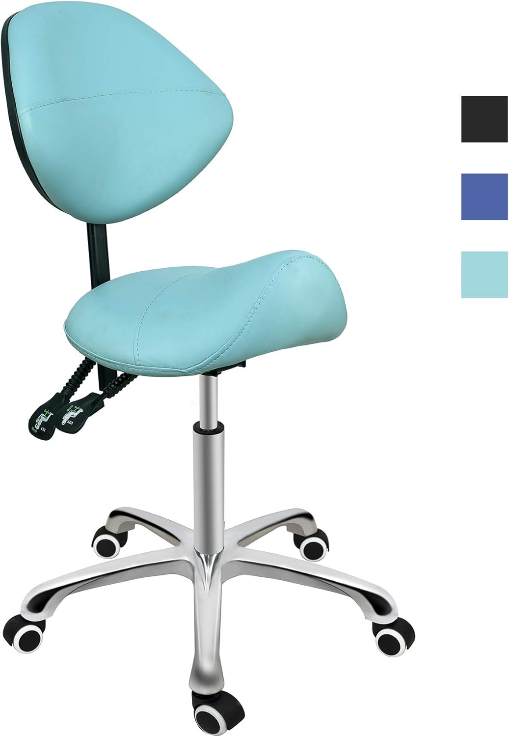 Grace & Grace Professional Saddle Stool Series with Backrest Hydraulic Swivel Comfortable Ergonomic with Heavy Duty Metal Base for Clinic Dentist Spa Massage Salons Studio (Without Footrest, Green)