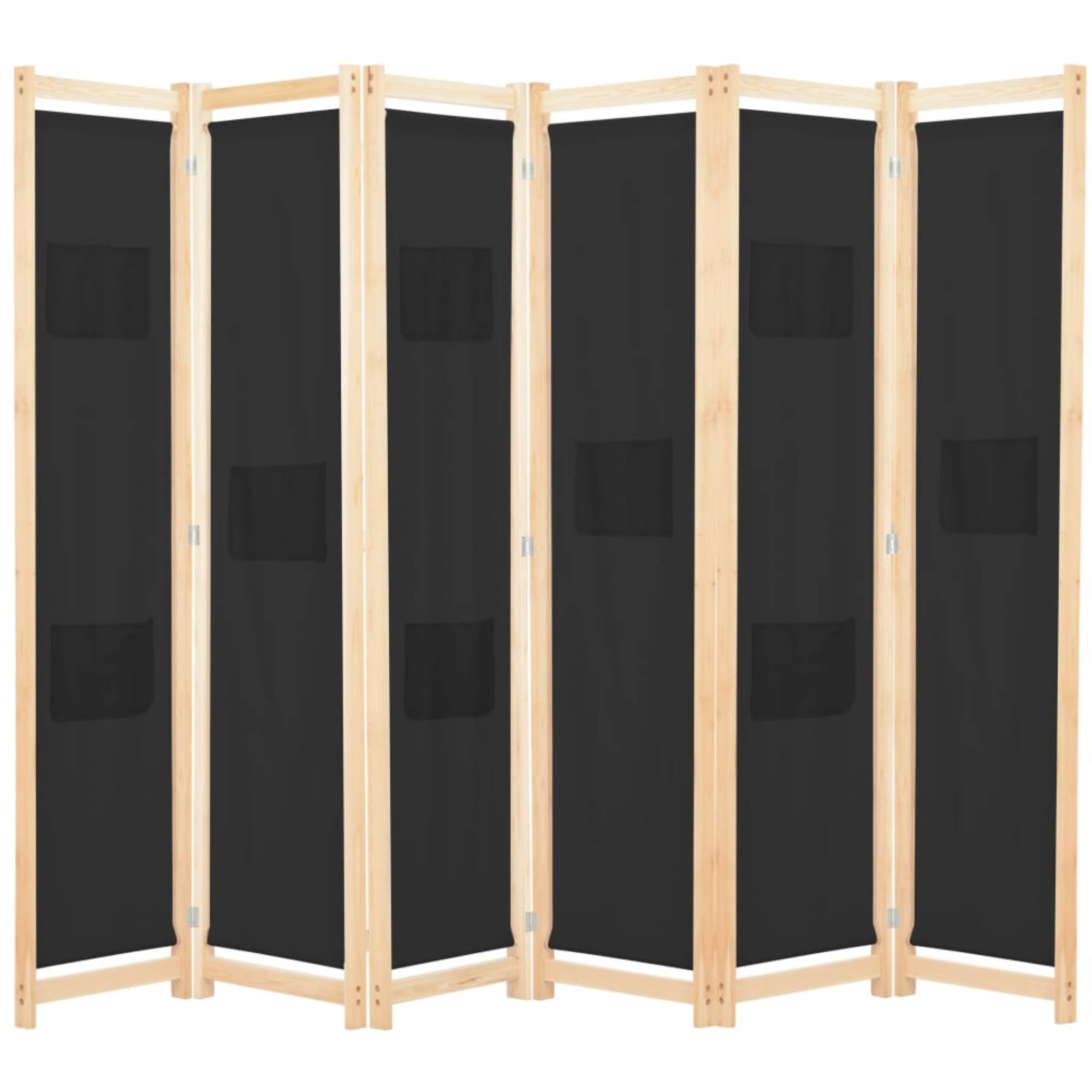 vidaXL 6-Panel Room Divider Black 94.5x22x66.9x22x1.6x22 Fabric