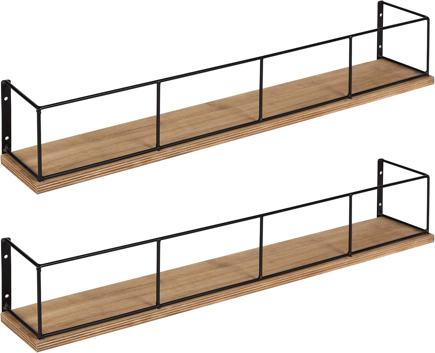Kate and Laurel Benbrook 24 inch 2-Pack Wood and Metal Floating Wall Shelves, White and Gold Pack of 2