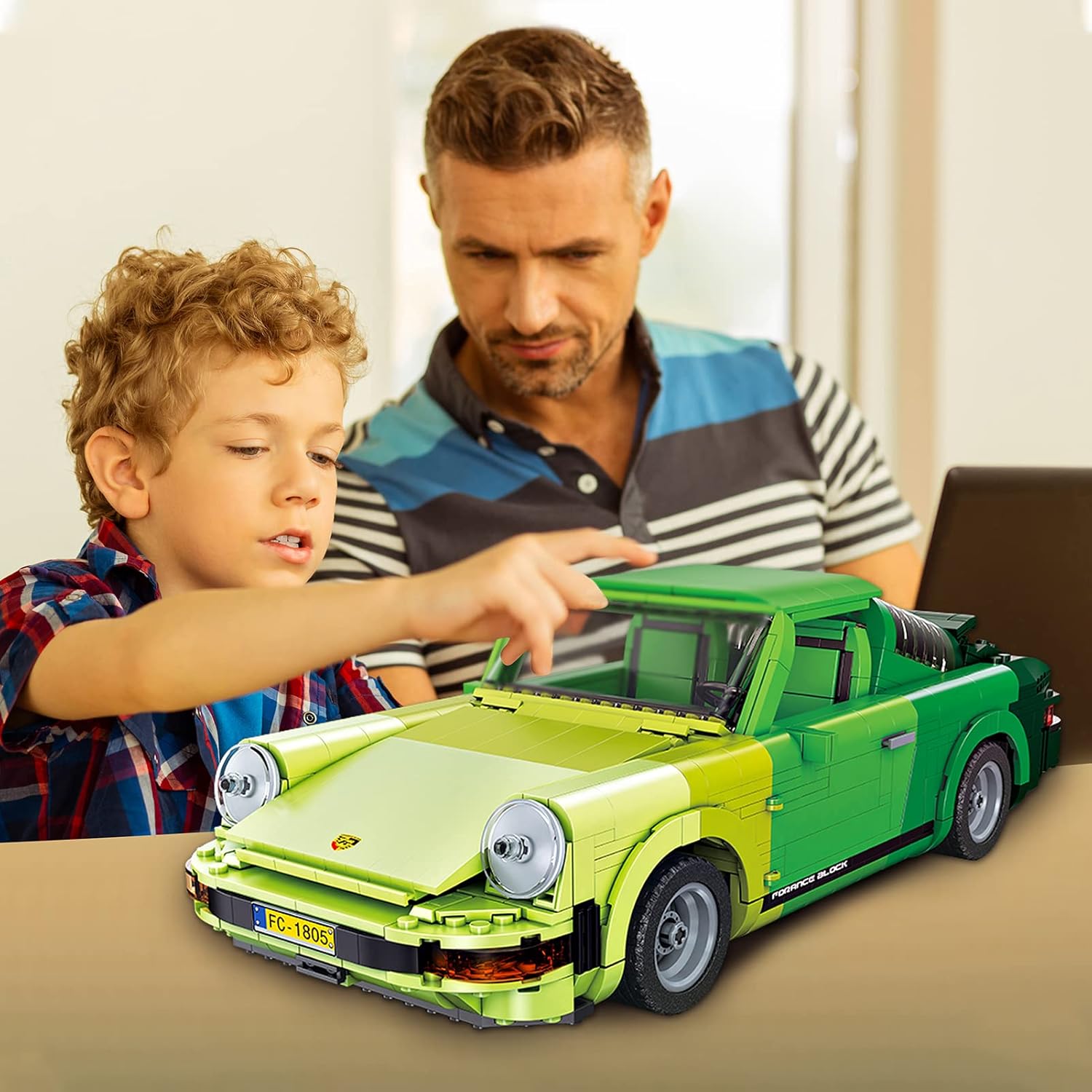 Race Car MOC Building Kit, Model Cars Building Blocks, Adult Collectible Model Car Kits to Build, 1:14 Scale Green Porsche 911 Construction Toy Gift for Kids Boys Girls Ages 8+(1206 Pcs)
