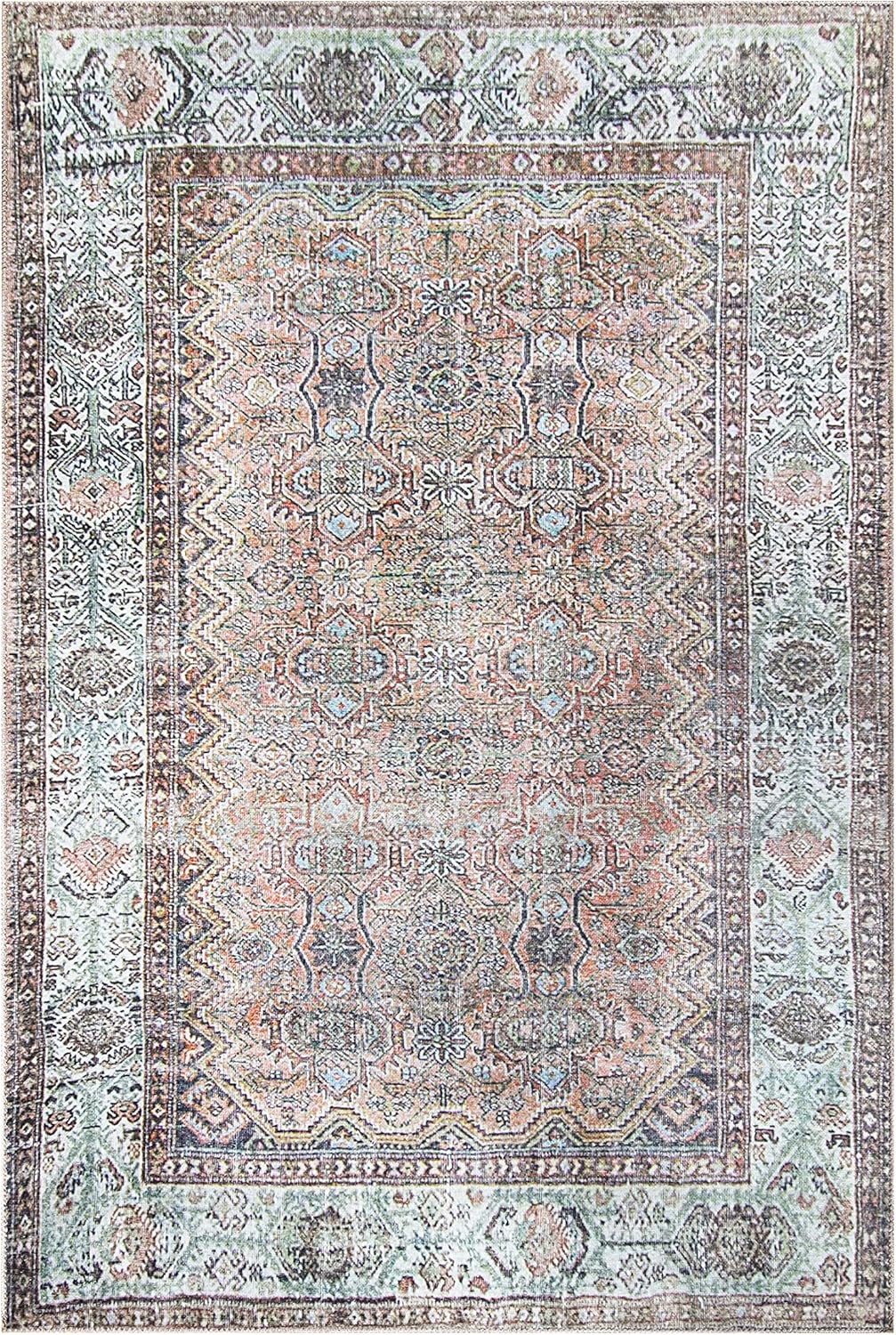 Traditional Medallion Power-Loomed Indoor Area Rug Collection, Oriental Flatweave Area Rug with Durable Cotton Canvas Backing, 5&rsquo; 7&rdquo; x 8&rsquo; 9&rdquo;, Mossy Gold