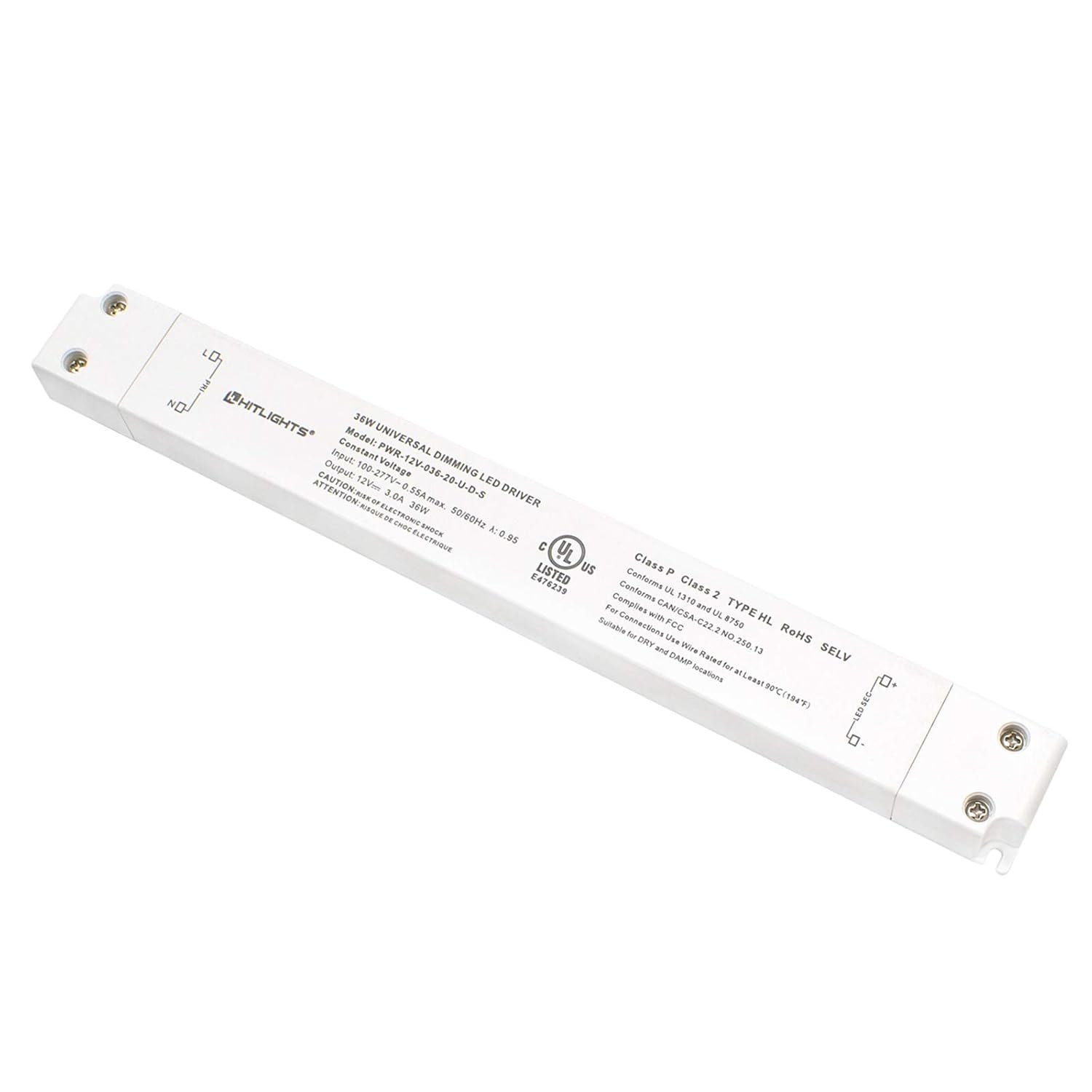 HitLights LED Driver, 36W LED Dimmable Driver Transformer 110-277VAC - 12V 3A DC Electric Dimmable Power Supply for LED Strip Lights, 12V Constant LED Products Pack of 2