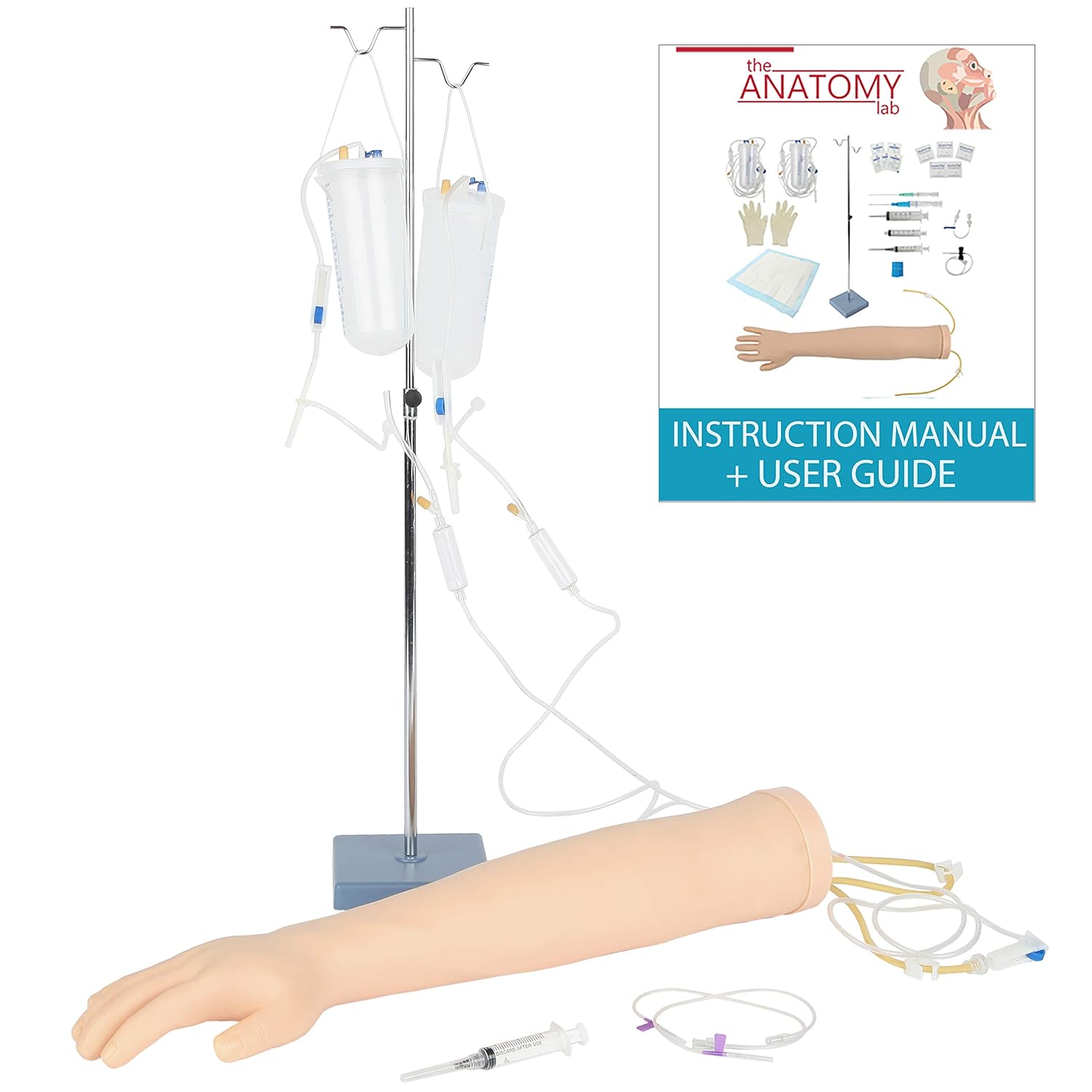 Anatomy Lab IV Practice Training Kit, 25 Piece Phlebotomy & Venipuncture Practice Simulation Arm Designed for Perfecting & Training Phlebotomy + Venipuncture + IV Procedures, Injection, Blood Drawing