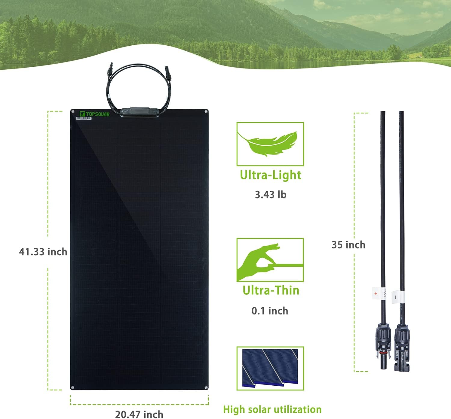 Topsolar Flexible Solar Panel 100W 24V/12V Monocrystalline Bendable - 100 Watt 12Volt Semi-Flexible Mono Overlap Solar Panel Solar Panels Charger Off-Grid for RV Boat Cabin Van Car Uneven Surfaces