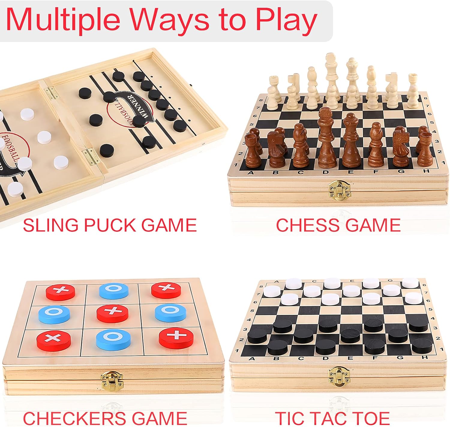 Sling Puck Game, Chess Checkers Game Set, 4 in 1 Board Game, Fast Hockey Table Game, Tic Tac Toe Slingshot Chess Set for Kids Pack of 2