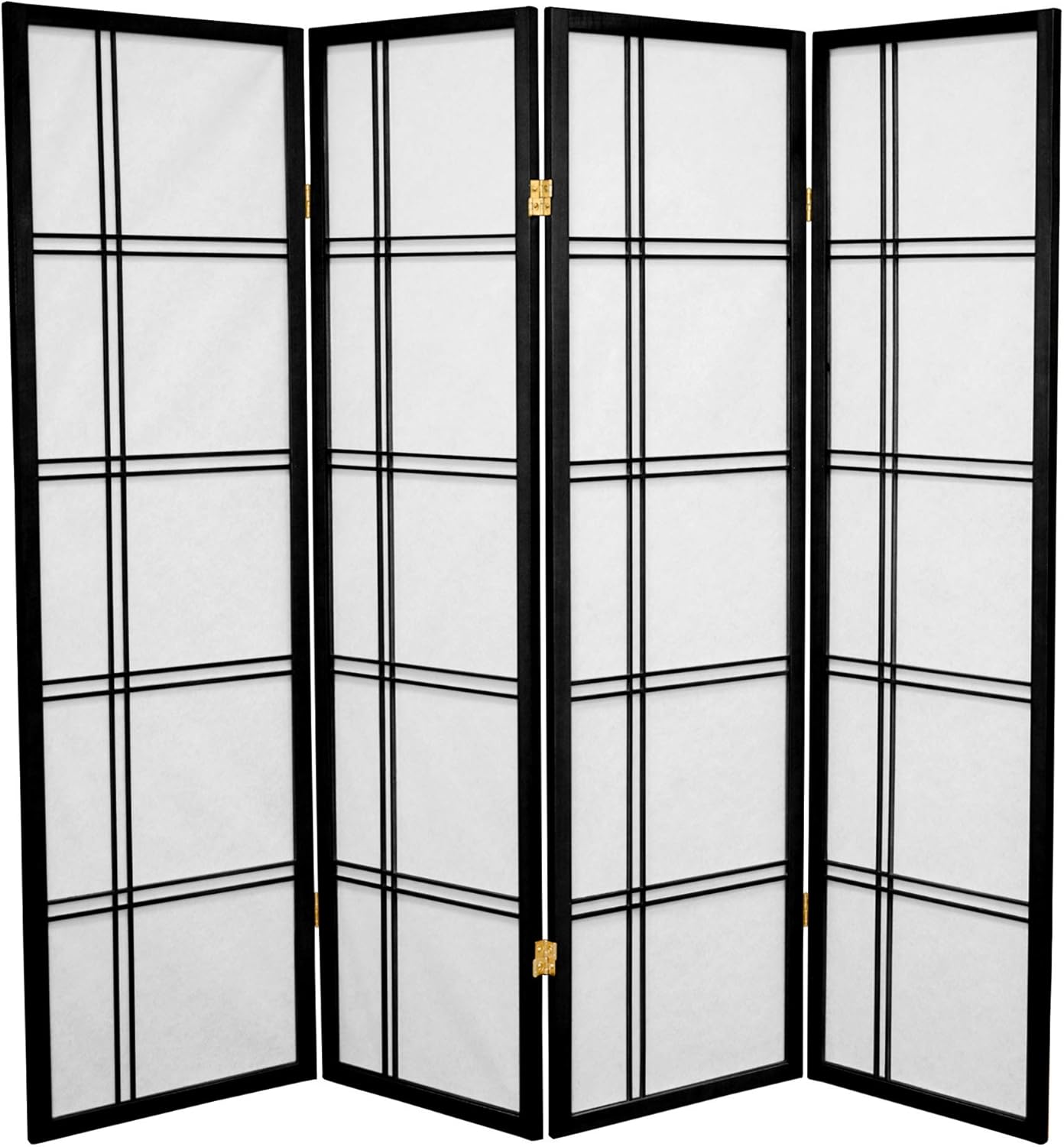 Oriental Furniture 5 ft. Tall Double Cross Shoji Screen - Black - 4 Panels