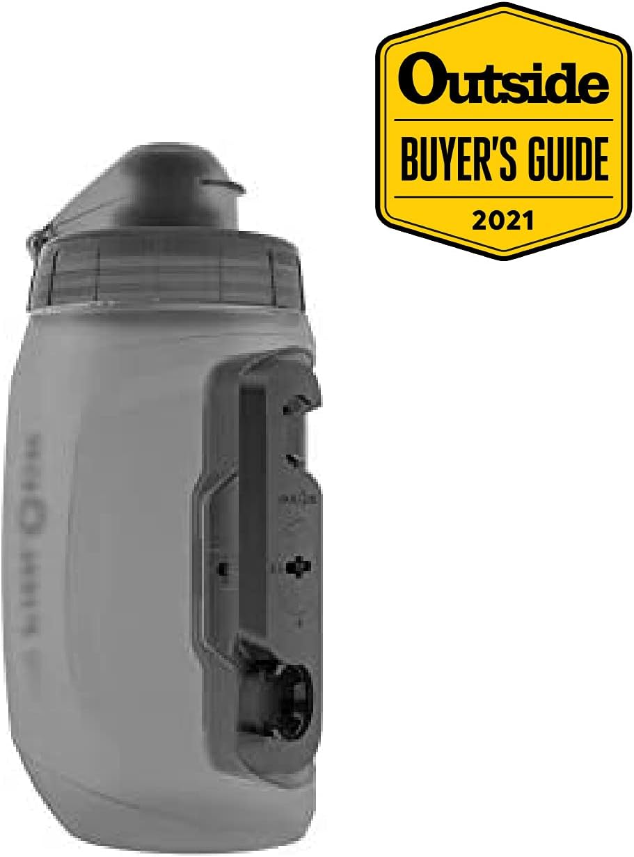 FIDLOCK Twist Bottle 450 Set- Bike Water Bottle Holder with Attached Bottle - Cage Free Magnetic Mount - Smoke