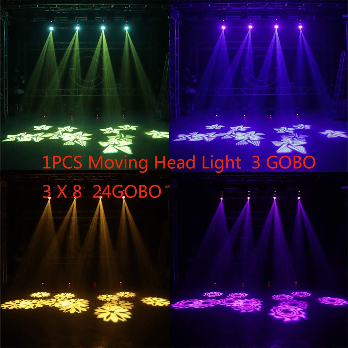 Moving Head Light, Moving Head Spot, 3 Beam Light Dj 24 GOBO DJ Lights Sound Activated DMX Controller for Disco, Club Party Lights, Stage Spot Light, Bar, Stage Lights DMX Light Show
