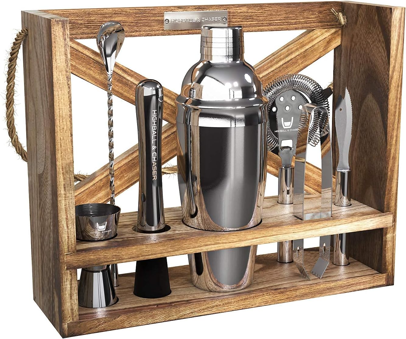 Highball & Chaser Rustic Hanging Bartender Kit 25oz Cocktail Shaker Bar Set for Home Bars, Bar Carts and Drink Making. Bar Tools and Barware/Bar Set for Entertaining (Slate Grey) Pack of 2