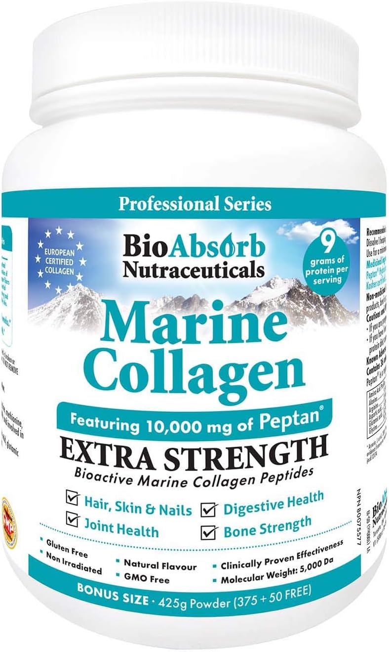 Marine Collagen Powder, Extra Strength w/Peptan (Type 1 Hydrolyzed Collagen Peptides), 15 oz, 42-Day Supply Pack of 2