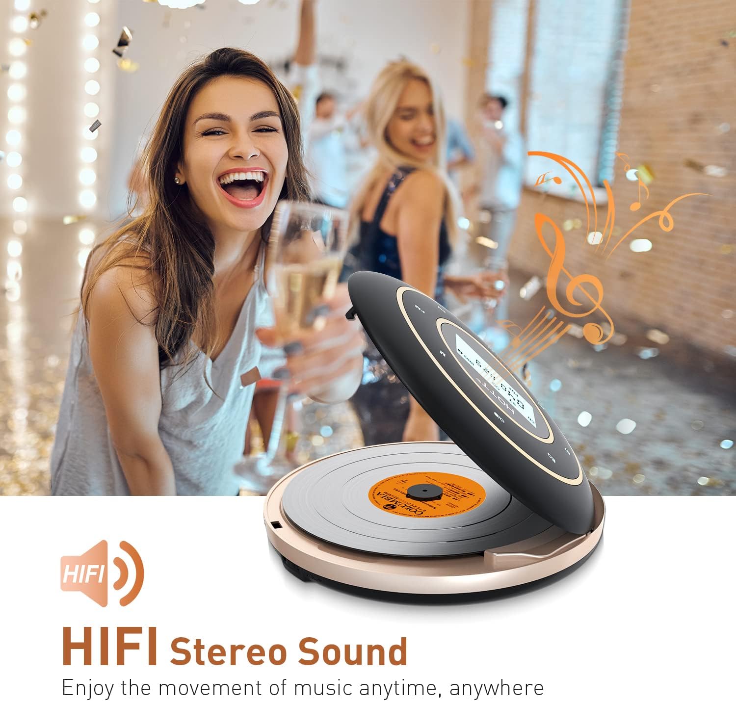 HOTT C105 Portable CD Player with Larger LCD Display, CD Player Portable for Car with Bluetooth and FM Transmitter, Walkman CD Player with Headphone Jack AUX Cable for Kids Adults - Home Travel