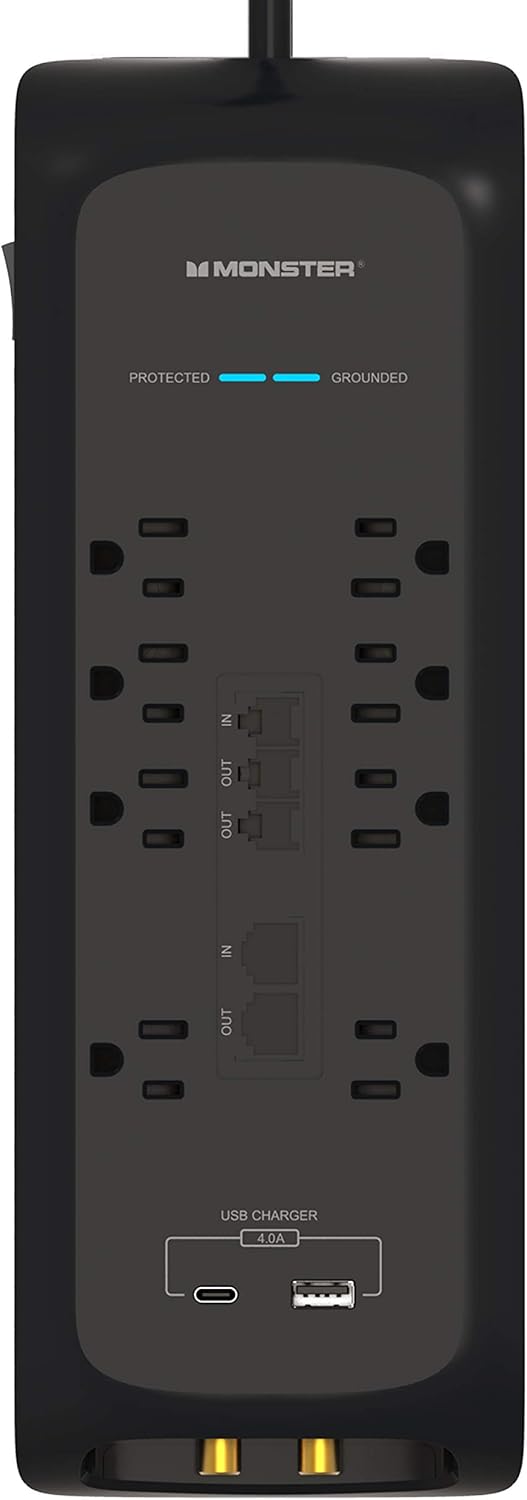 Monster Power Strip Surge Protector with USB Ports - Heavy Duty Protection for 8 Plug-ins and 2 USB Gadgets - for Computers, Home Theatre, Home Appliance and Office Equipment, 6 FT, 8-Outlet with USB Pack of 2