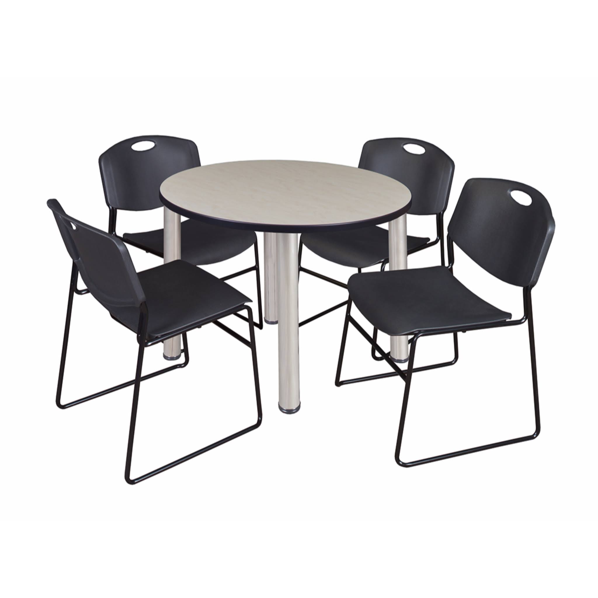 Regency Kee 36x22 Round Breakroom Table- Maple/ Chrome u0026 4 Zeng Stack Chairs- Black