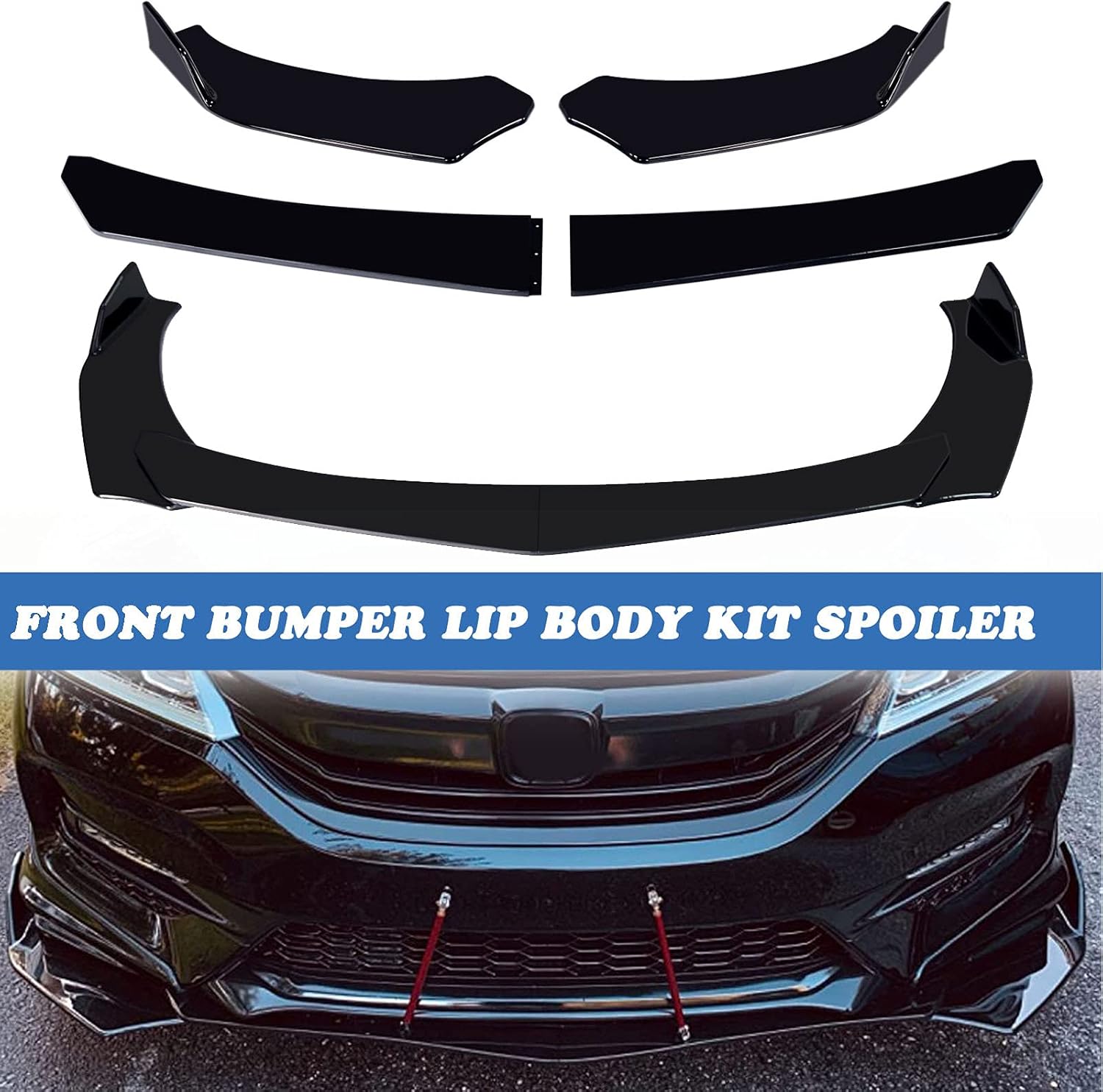 Universal Front Bumper Lip Chin Spoiler PP Front Bumper Lip Sopiler Wing Body Compatible with Audi Mustang Honda Civic Benz Mazda (Pointed) Pack of 2