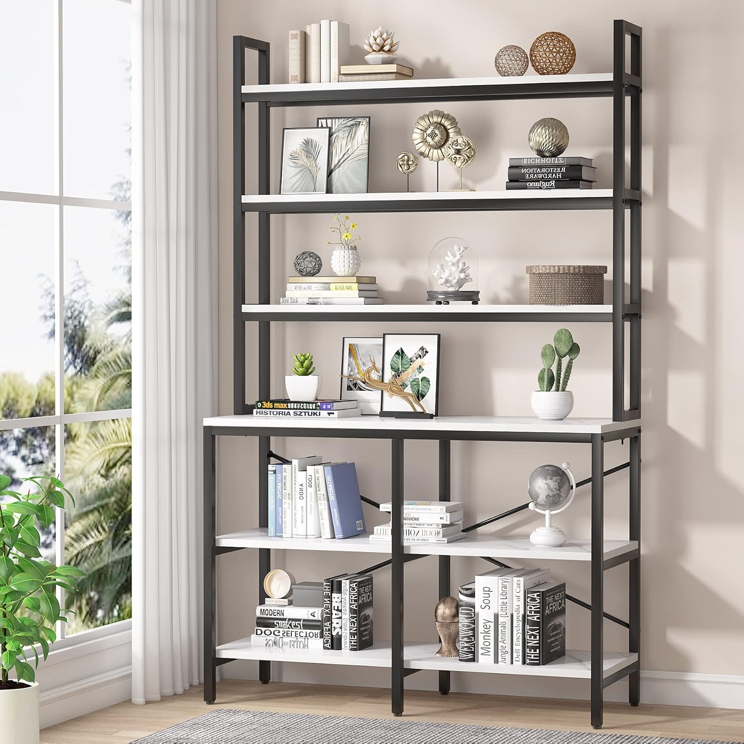 Tribesigns Bookshelf Bookcase, 6-Tier Modern White Bookshelf with Storage Rack Standing Shelf , Tall Open Spacious Shelves for Living Room, Bedroom, Office
