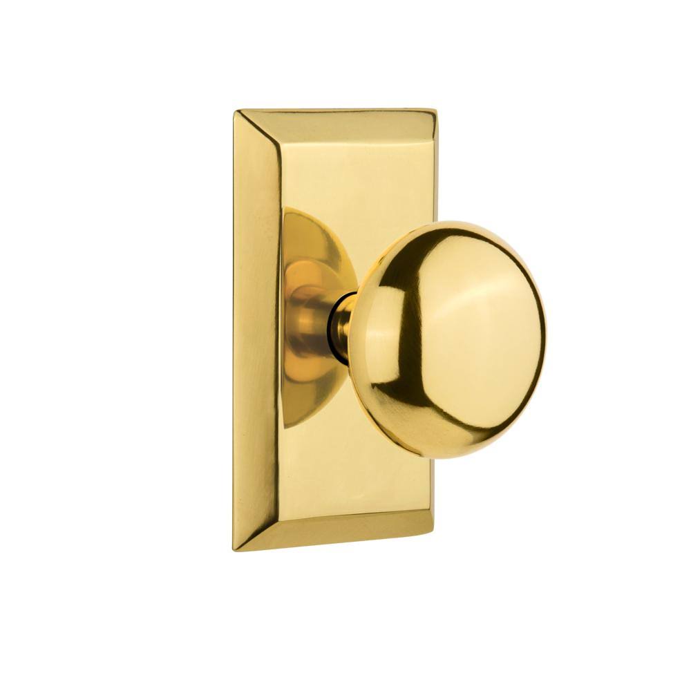 Nostalgic Warehouse 717788 New York Privacy Door Knob with Studio Plate Polished Brass