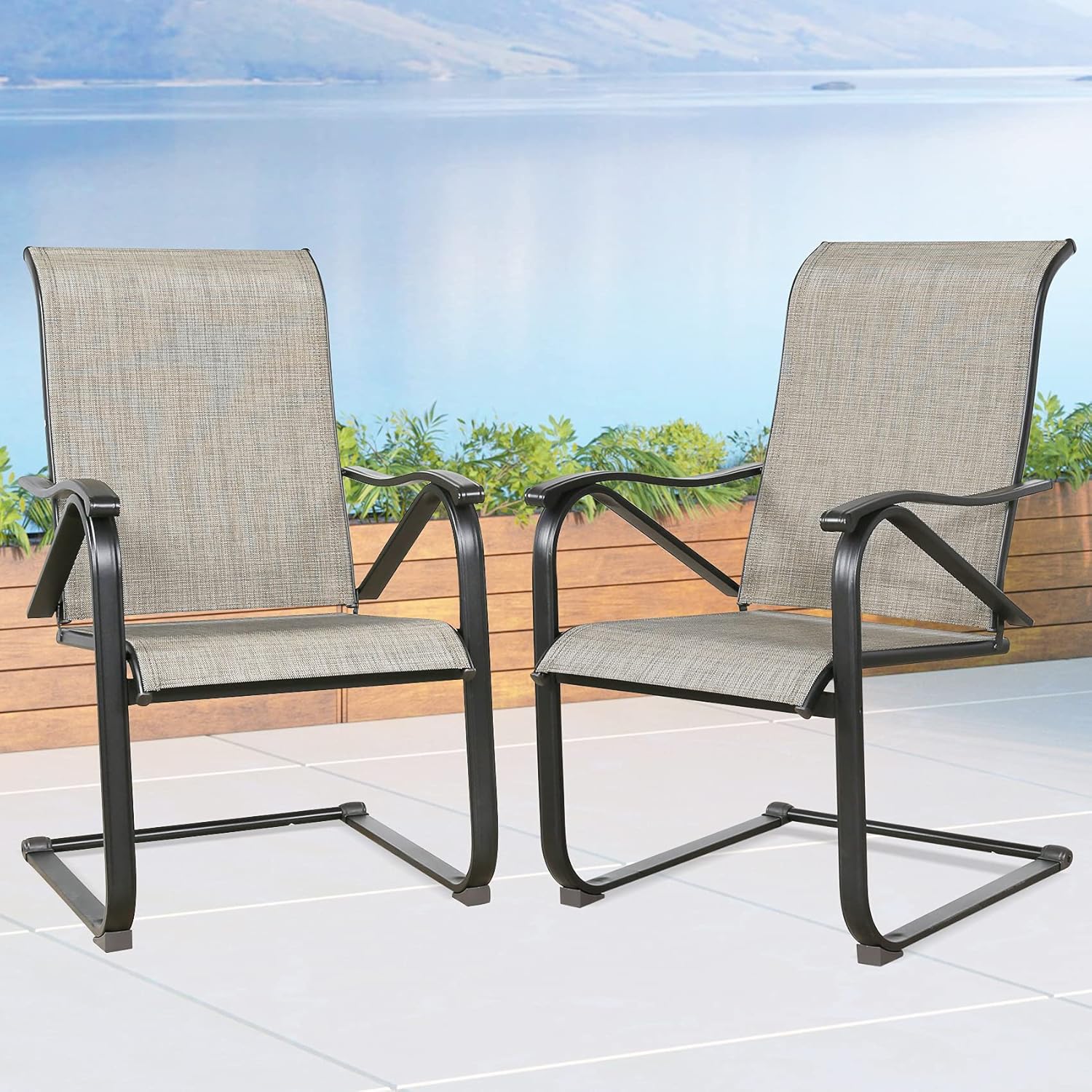 Ulax Furniture Outdoor All-Weather Patio Dining Chairs Spring Motion Teslin Chairs Set of 2 for Lawn Garden Backyard