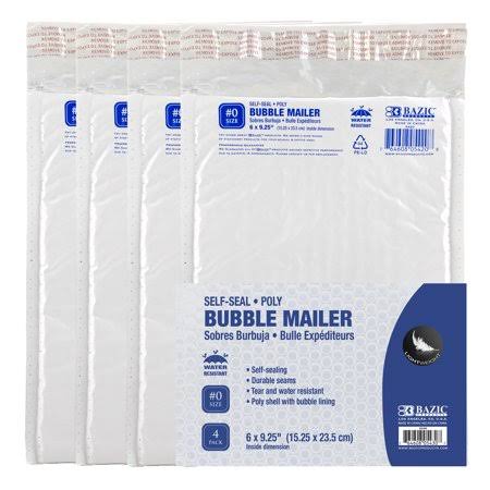 Bazic Poly Bubble Mailers 6 inch x 9.25 inch #0 Self Seal Closure, Padded Mailing Shipping Envelope (4/Pack), 24-Packs, White